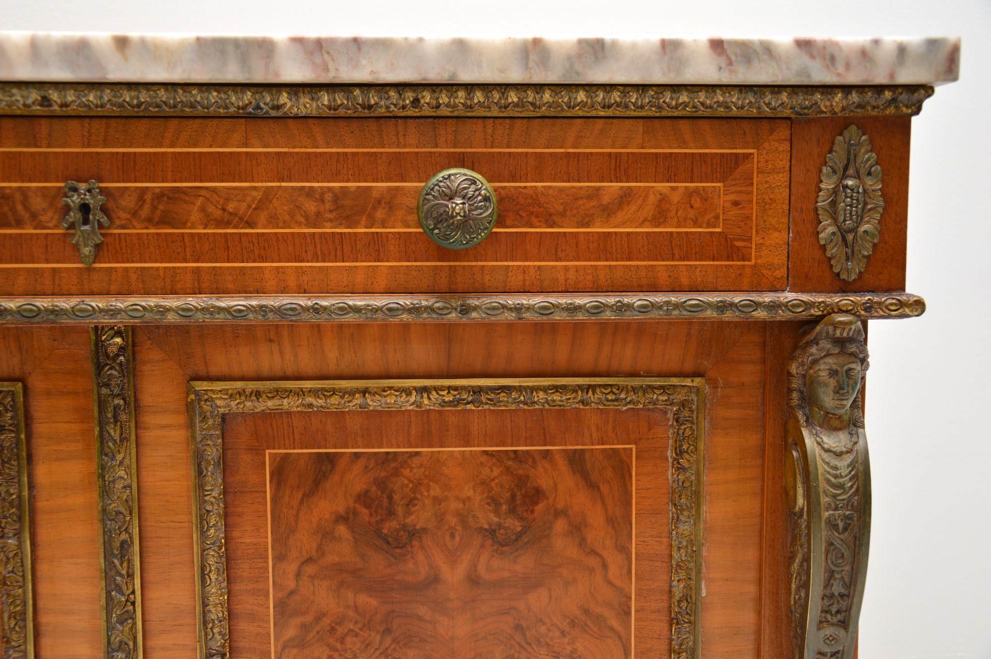 Early 20th Century Antique French Burr Walnut Marble Top Cabinet