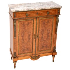Antique French Burr Walnut Marble Top Cabinet