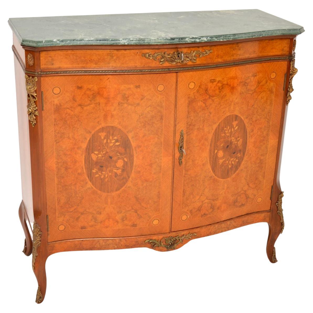 Antique French Burr Walnut Marble Top Cabinet For Sale