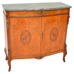 Antique French Burr Walnut Marble Top Cabinet