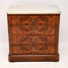 Antique French Burr Walnut Marble Top Commode