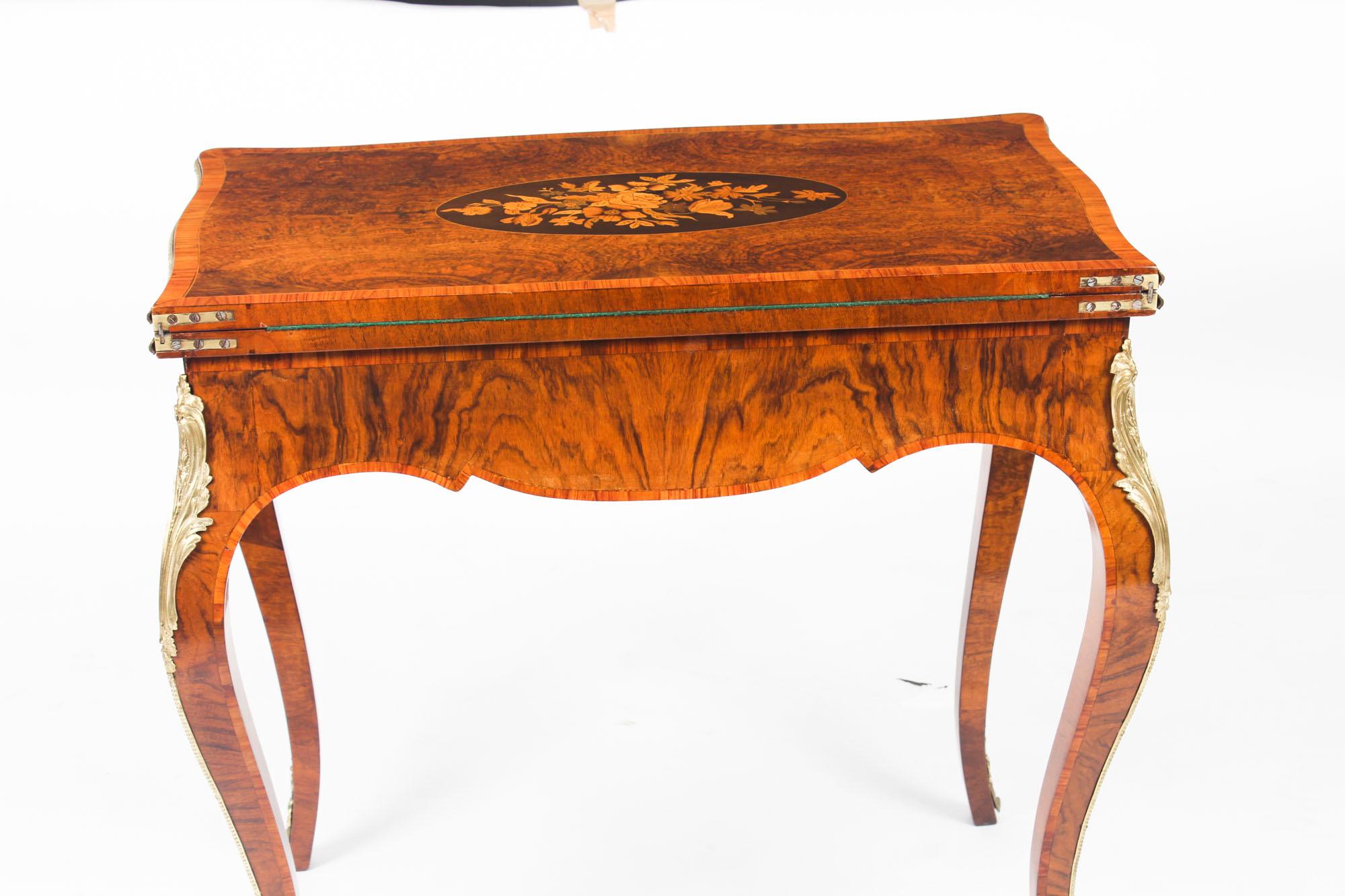 Antique French Burr Walnut Marquetry Card and Chess Table, 19th Century 11