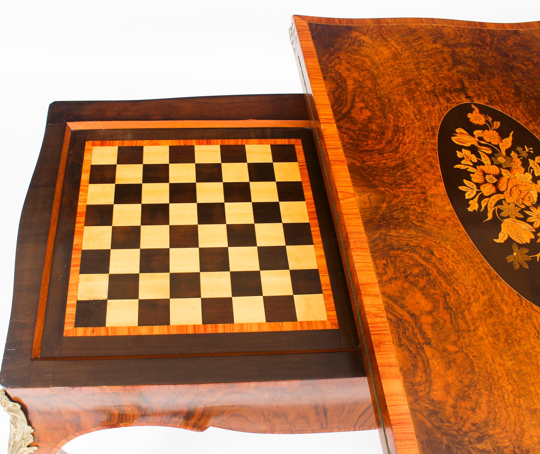 Antique French Burr Walnut Marquetry Card and Chess Table, 19th Century 15