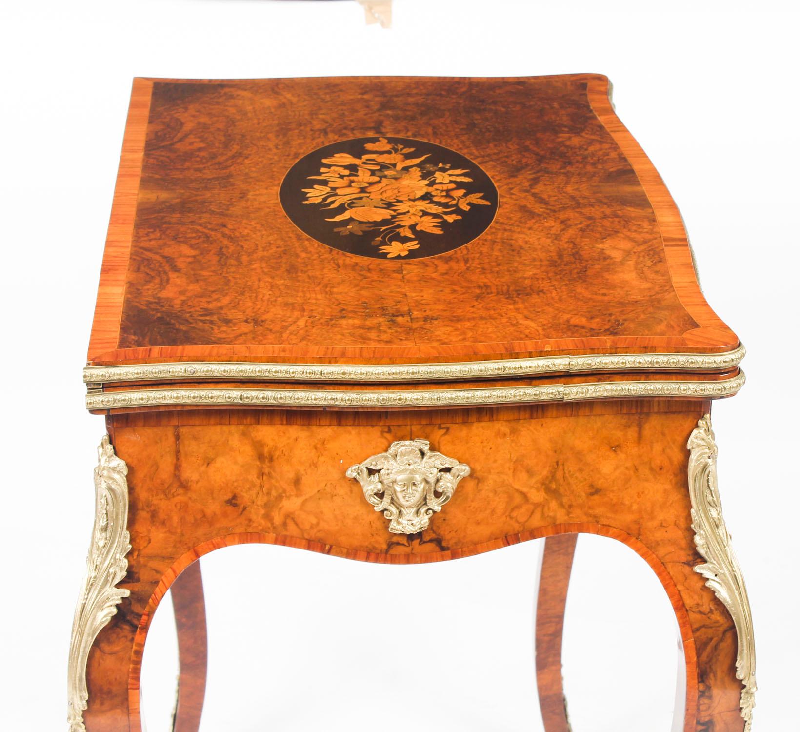 Antique French Burr Walnut Marquetry Card and Chess Table, 19th Century 5