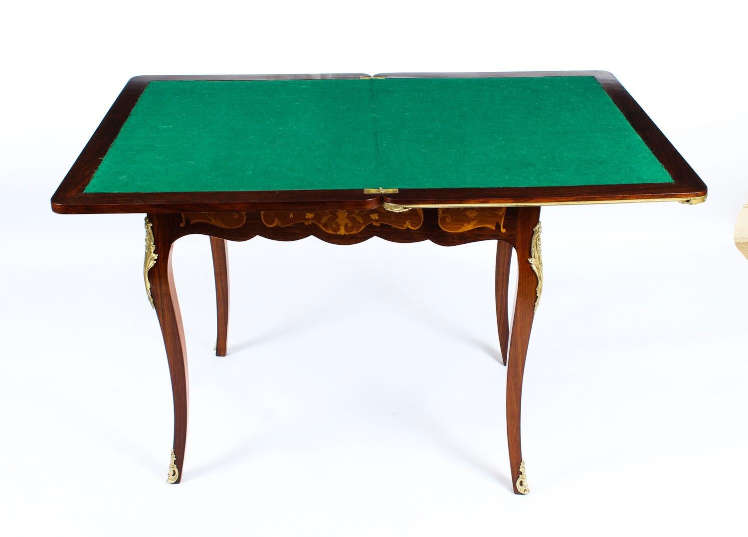 Antique French Burr Walnut Marquetry Card or Backgammon Table, 19th Century 12