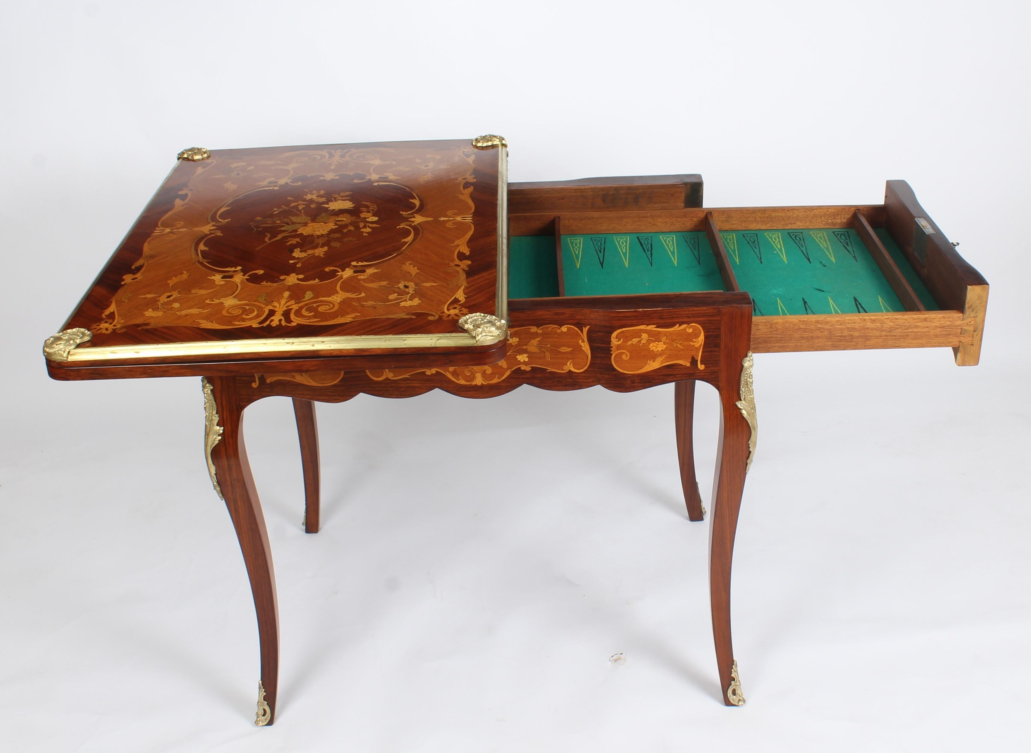 Antique French Burr Walnut Marquetry Card or Backgammon Table, 19th Century 15