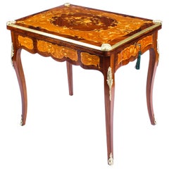 Antique French Burr Walnut Marquetry Card or Backgammon Table, 19th Century