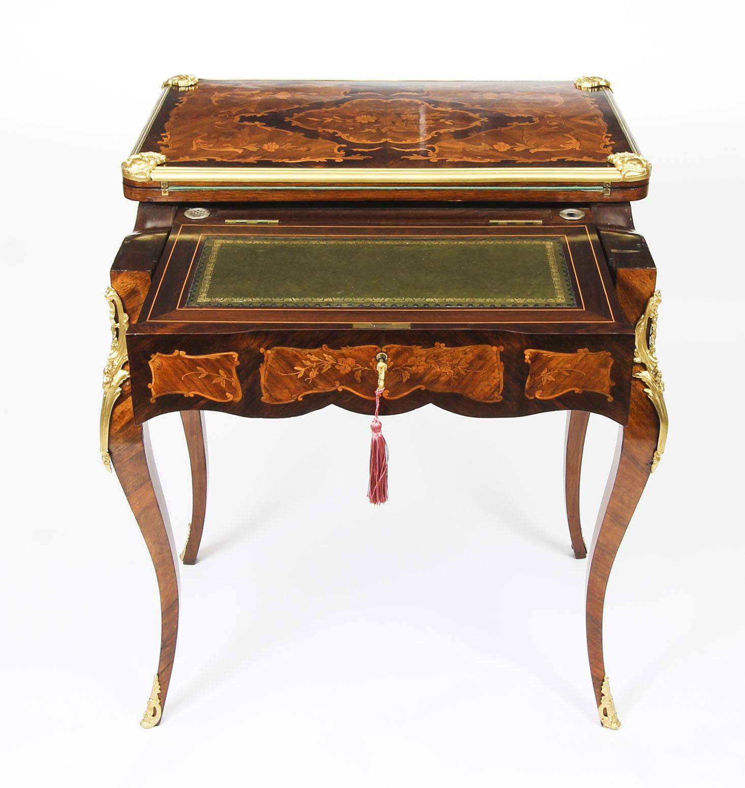 Antique French Burr Walnut Marquetry Card / Writing / Dressing Table 19th C For Sale 8