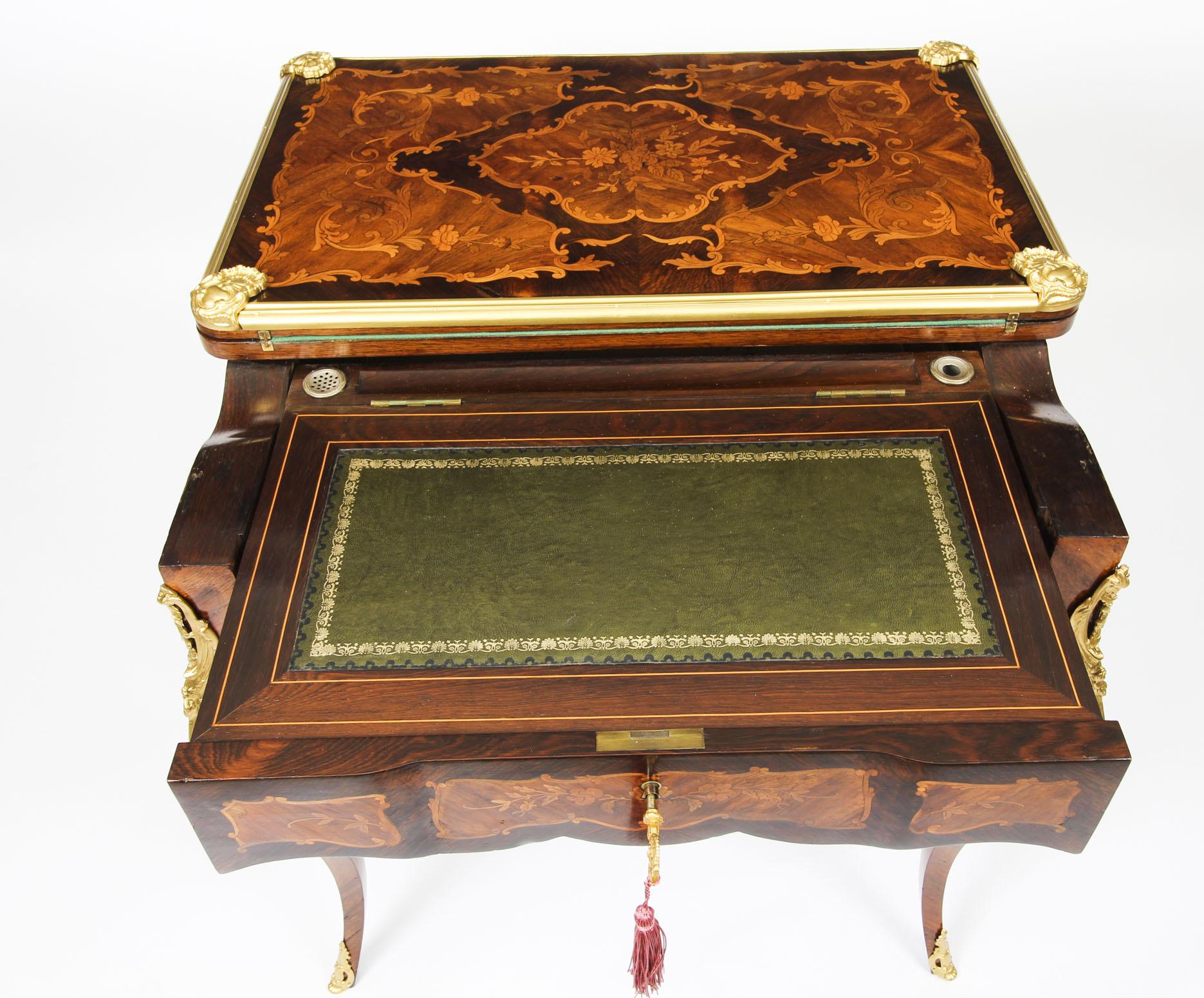 Antique French Burr Walnut Marquetry Card / Writing / Dressing Table 19th C For Sale 9