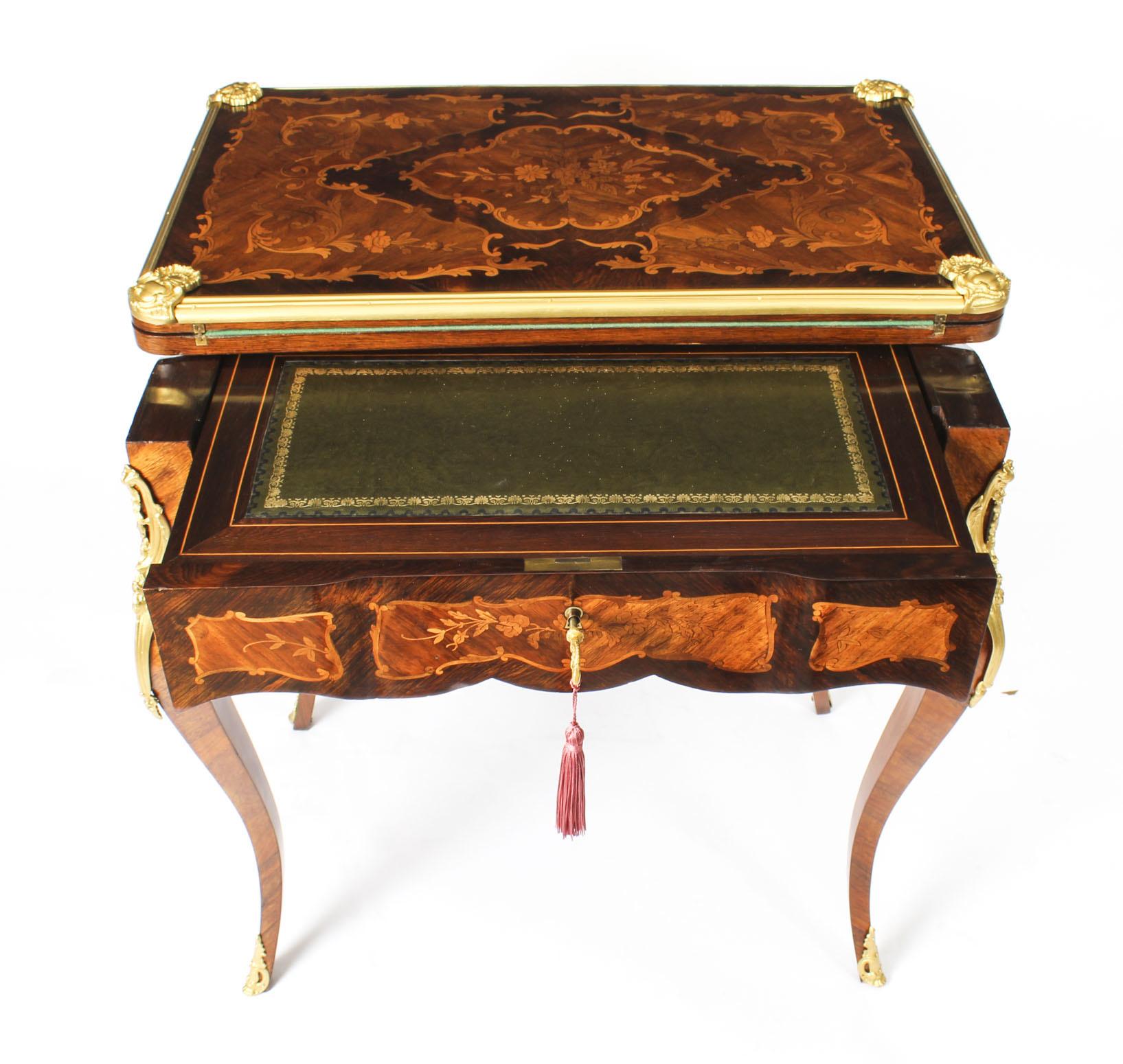Antique French Burr Walnut Marquetry Card / Writing / Dressing Table 19th C For Sale 11
