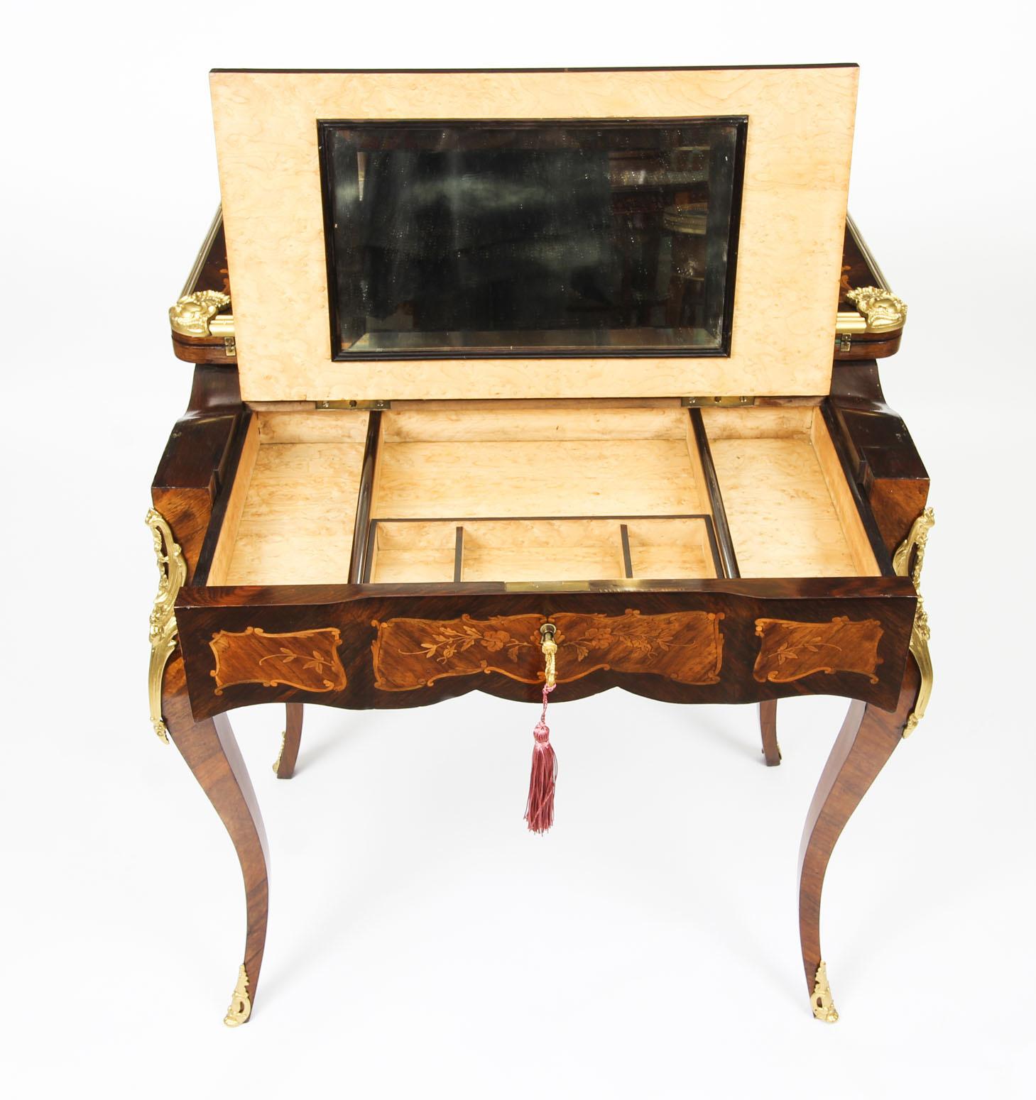 Antique French Burr Walnut Marquetry Card / Writing / Dressing Table 19th C For Sale 13