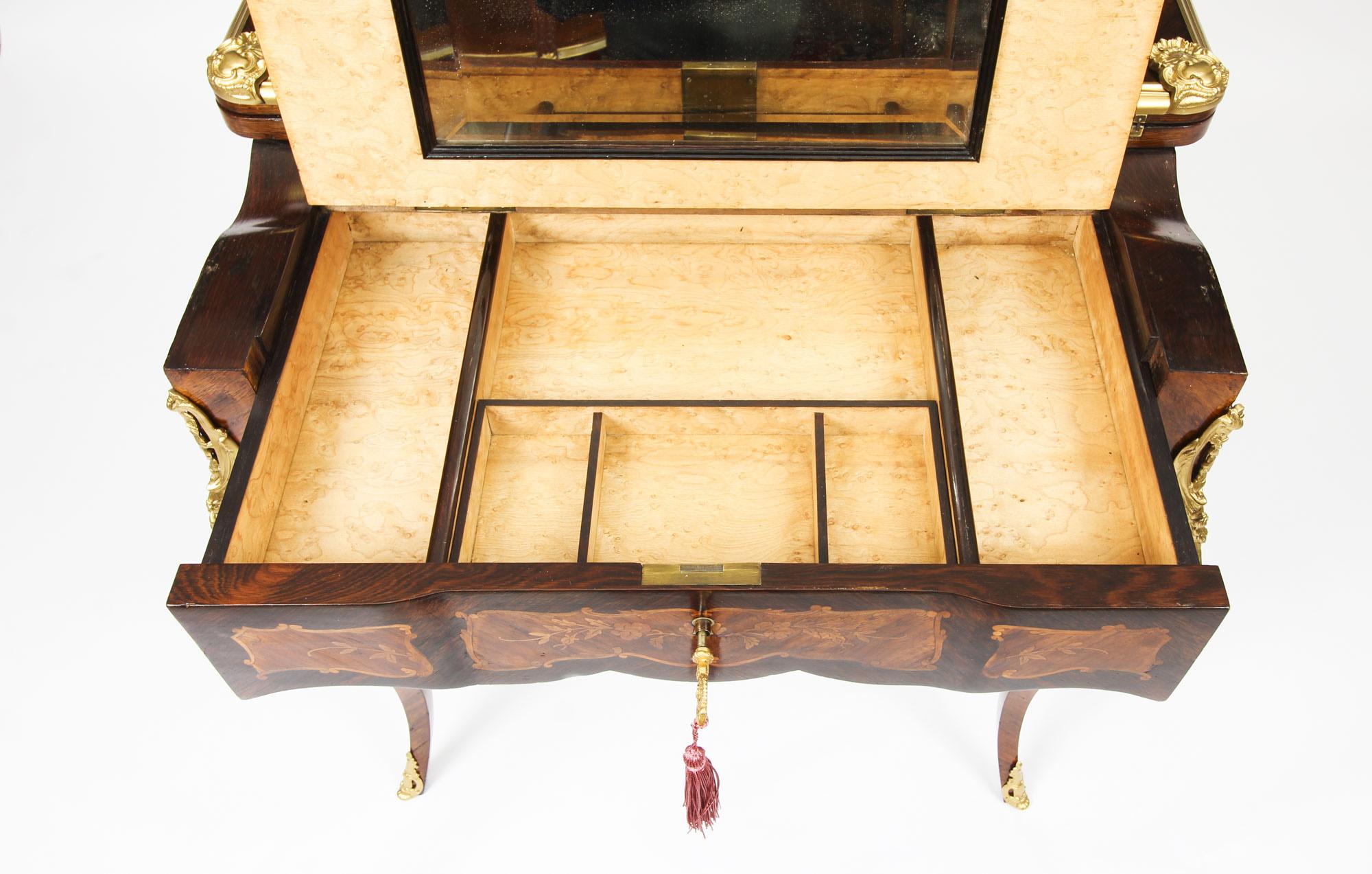 Antique French Burr Walnut Marquetry Card / Writing / Dressing Table 19th C For Sale 14