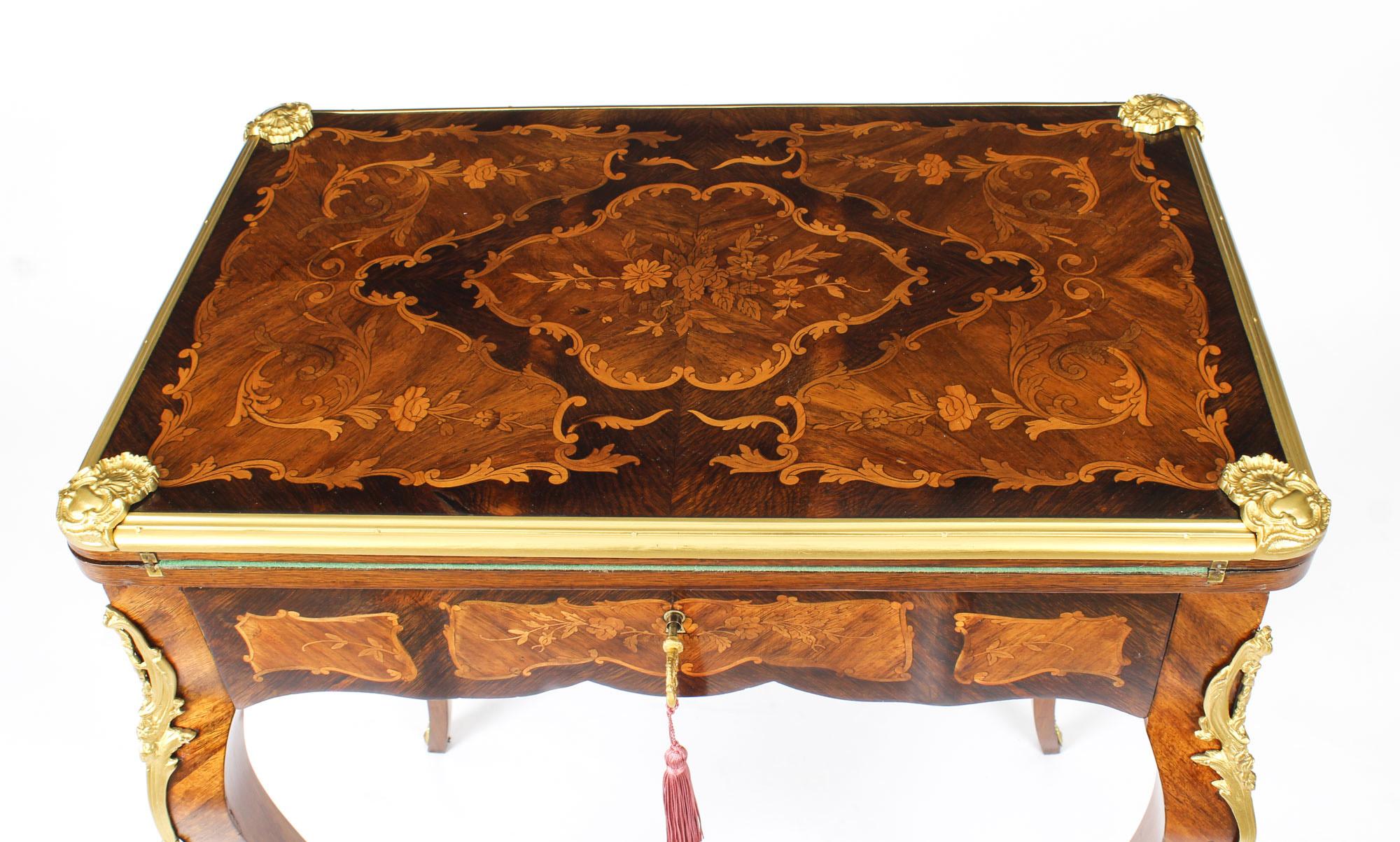 Antique French Burr Walnut Marquetry Card / Writing / Dressing Table 19th C In Good Condition For Sale In London, GB