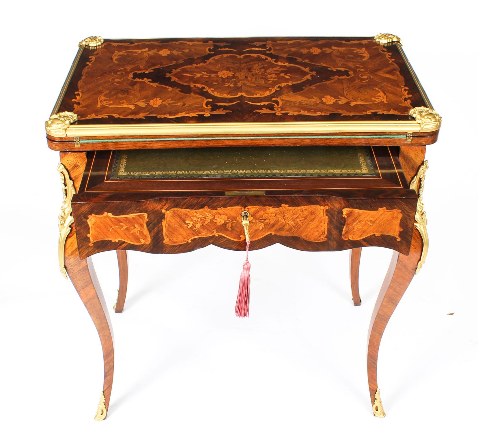 Antique French Burr Walnut Marquetry Card / Writing Table, 19th Century 9