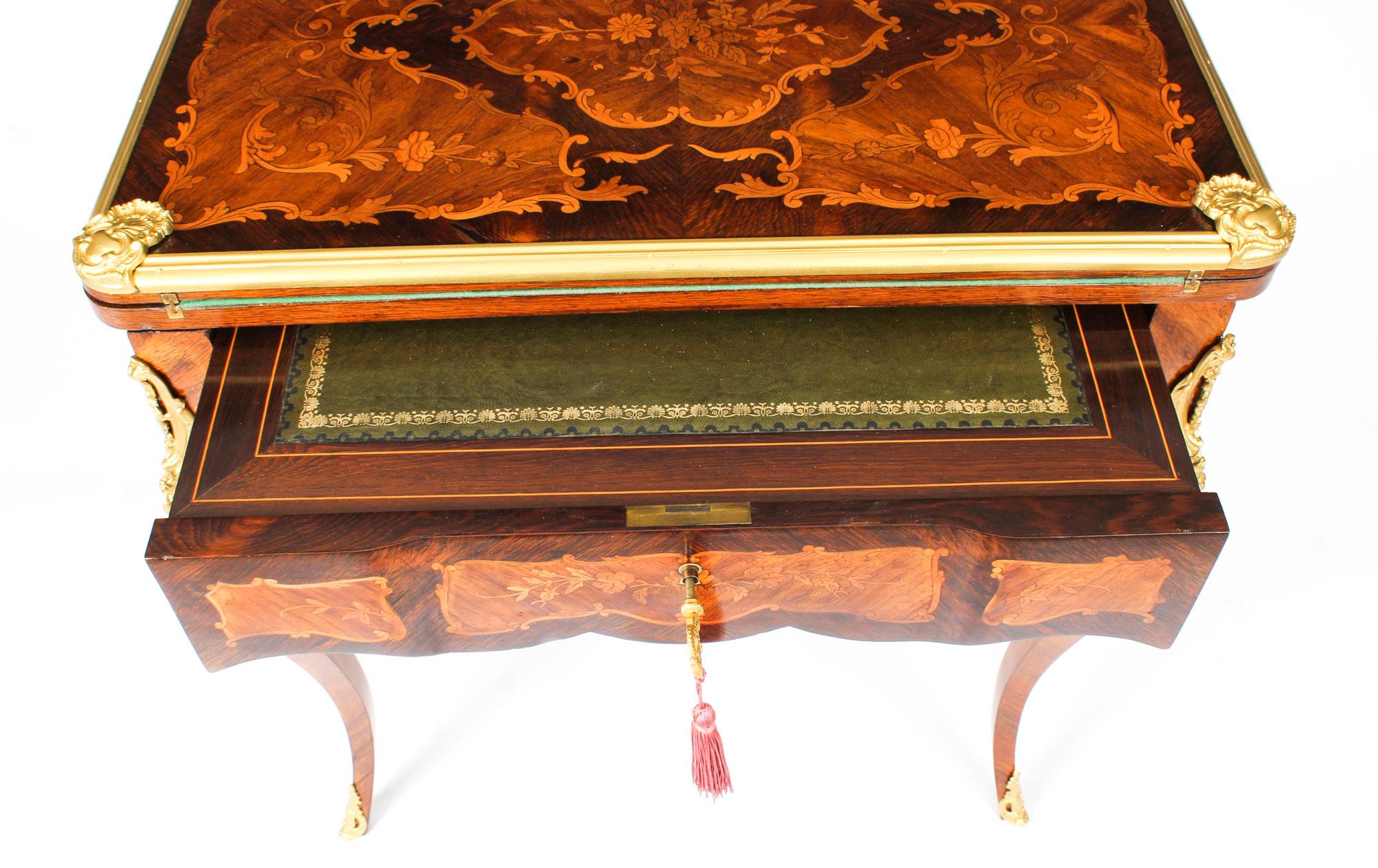 Antique French Burr Walnut Marquetry Card / Writing Table, 19th Century 10
