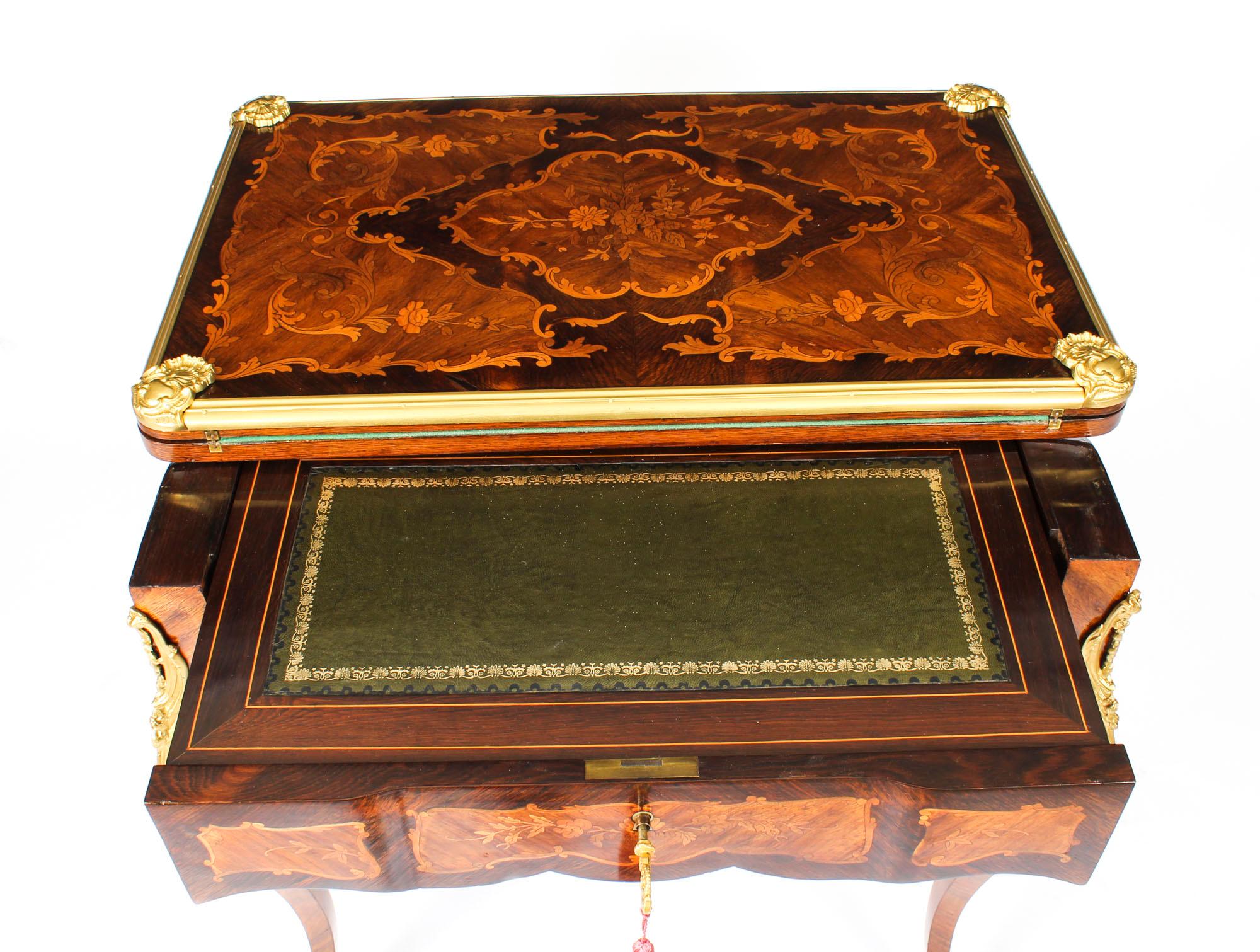 Antique French Burr Walnut Marquetry Card / Writing Table, 19th Century 12