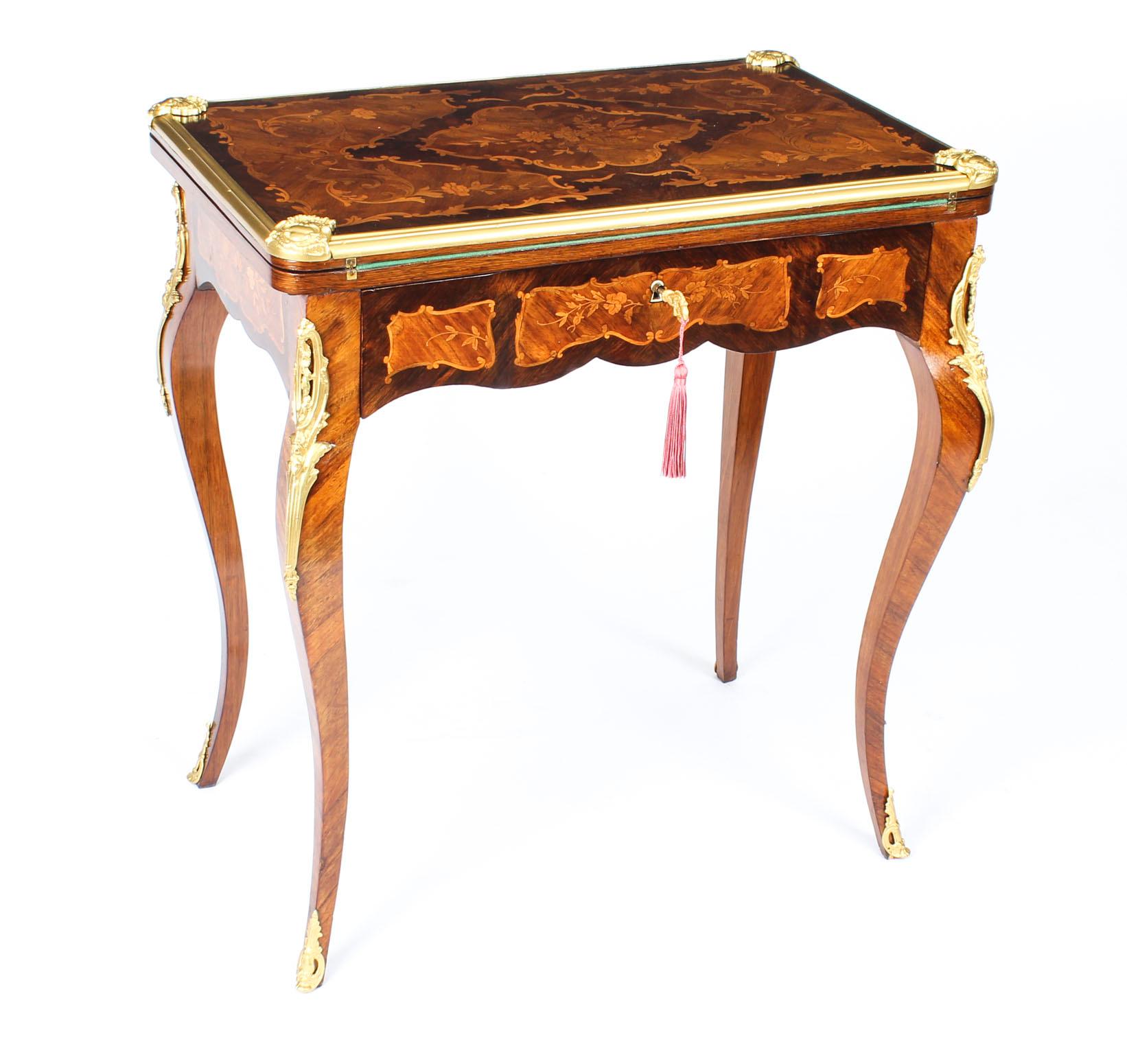 Antique French Burr Walnut Marquetry Card / Writing Table, 19th Century 15