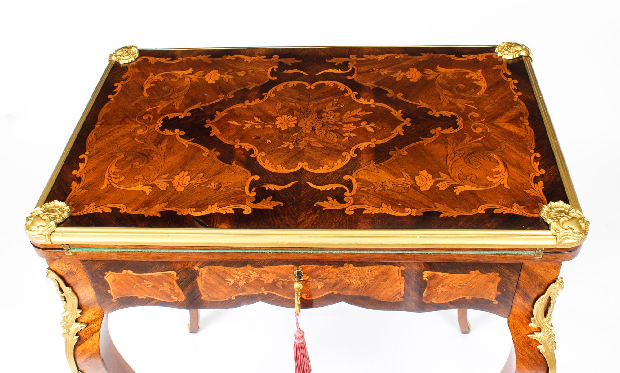 Antique French Burr Walnut Marquetry Card / Writing Table, 19th Century In Good Condition In London, GB
