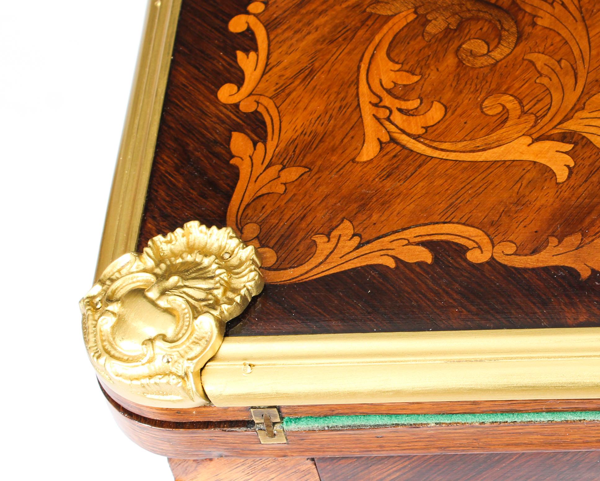 Leather Antique French Burr Walnut Marquetry Card / Writing Table, 19th Century