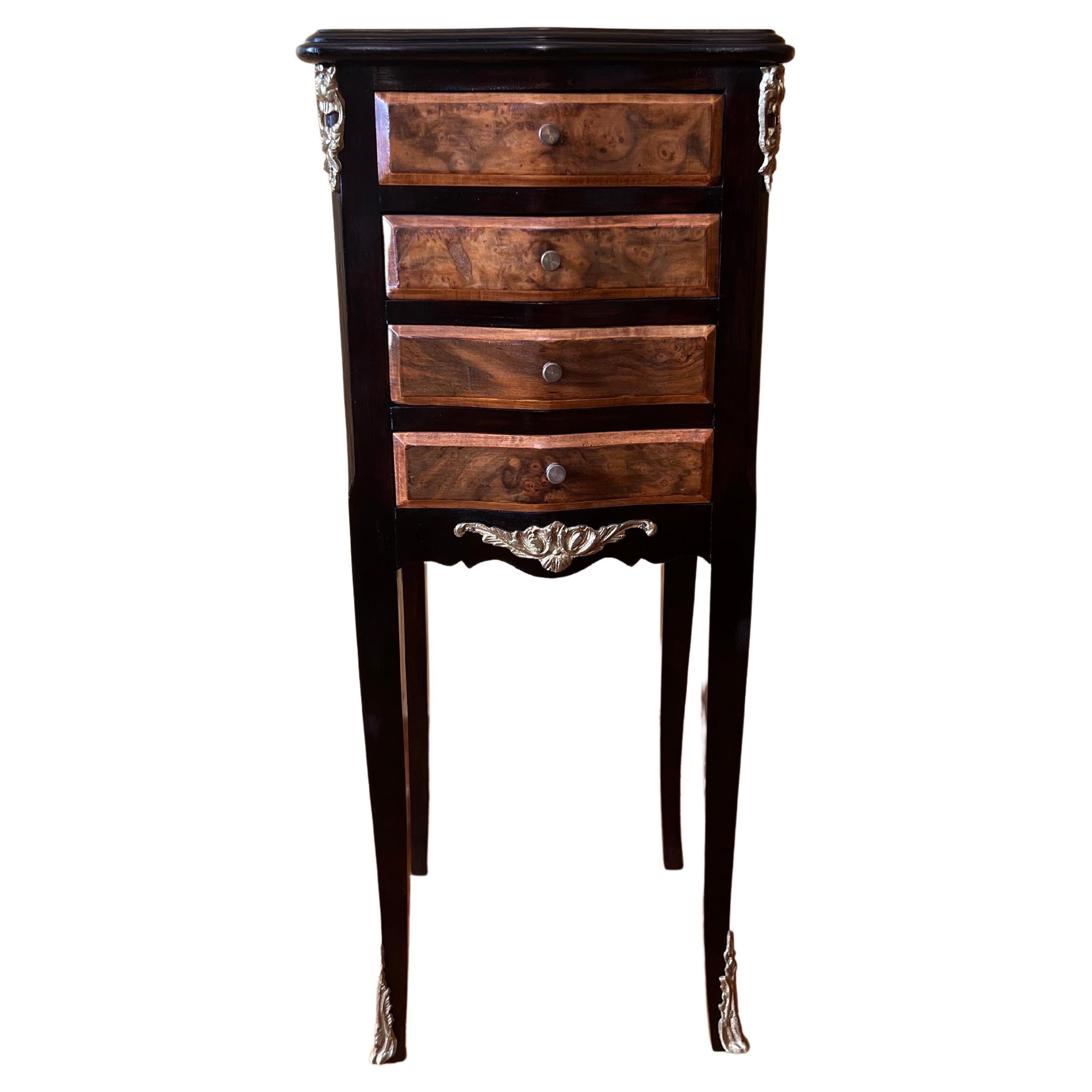 Antique French Burr Walnut Mini Drawers Table