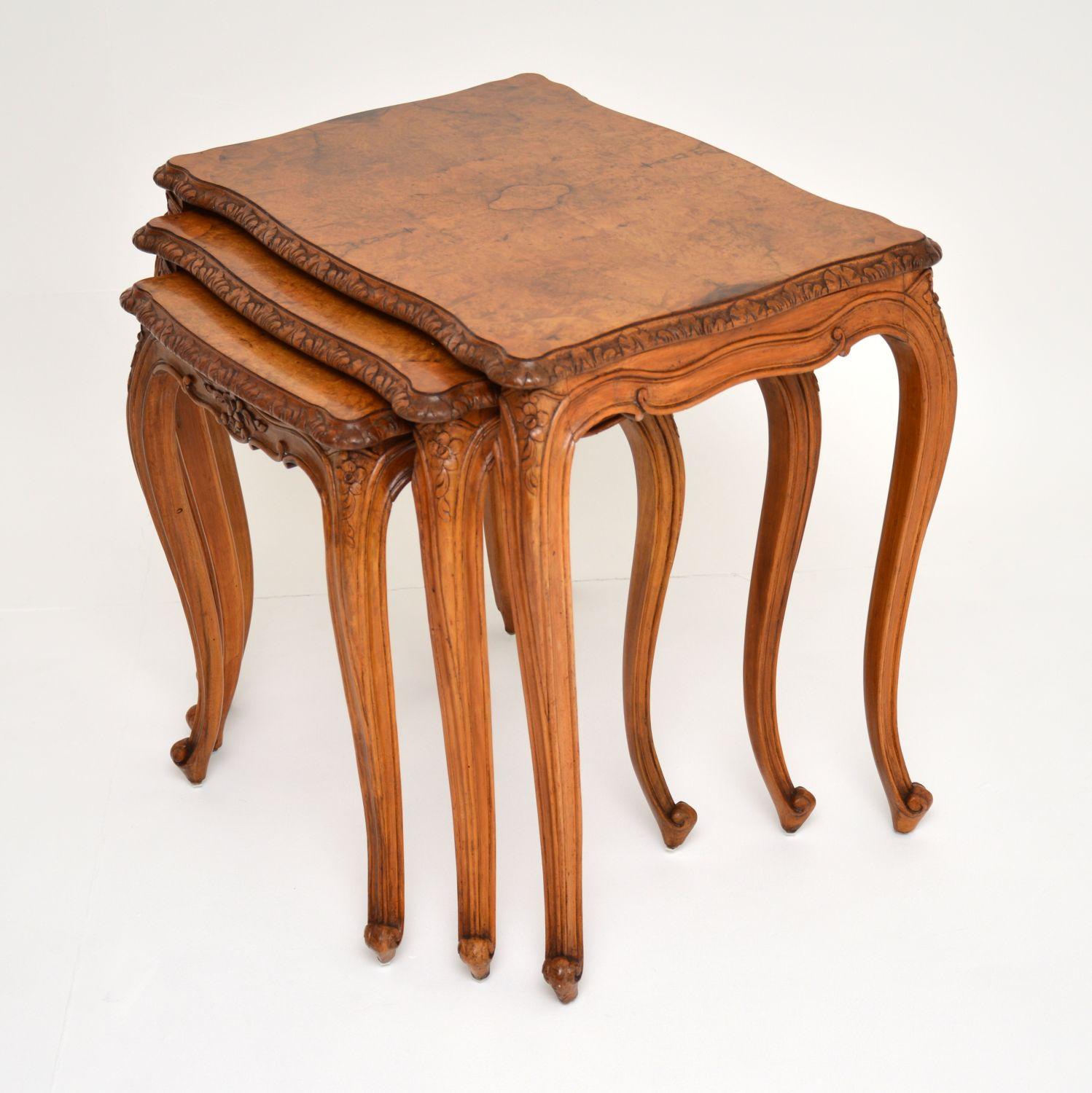 Louis XV Antique French Burr Walnut Nest of Tables