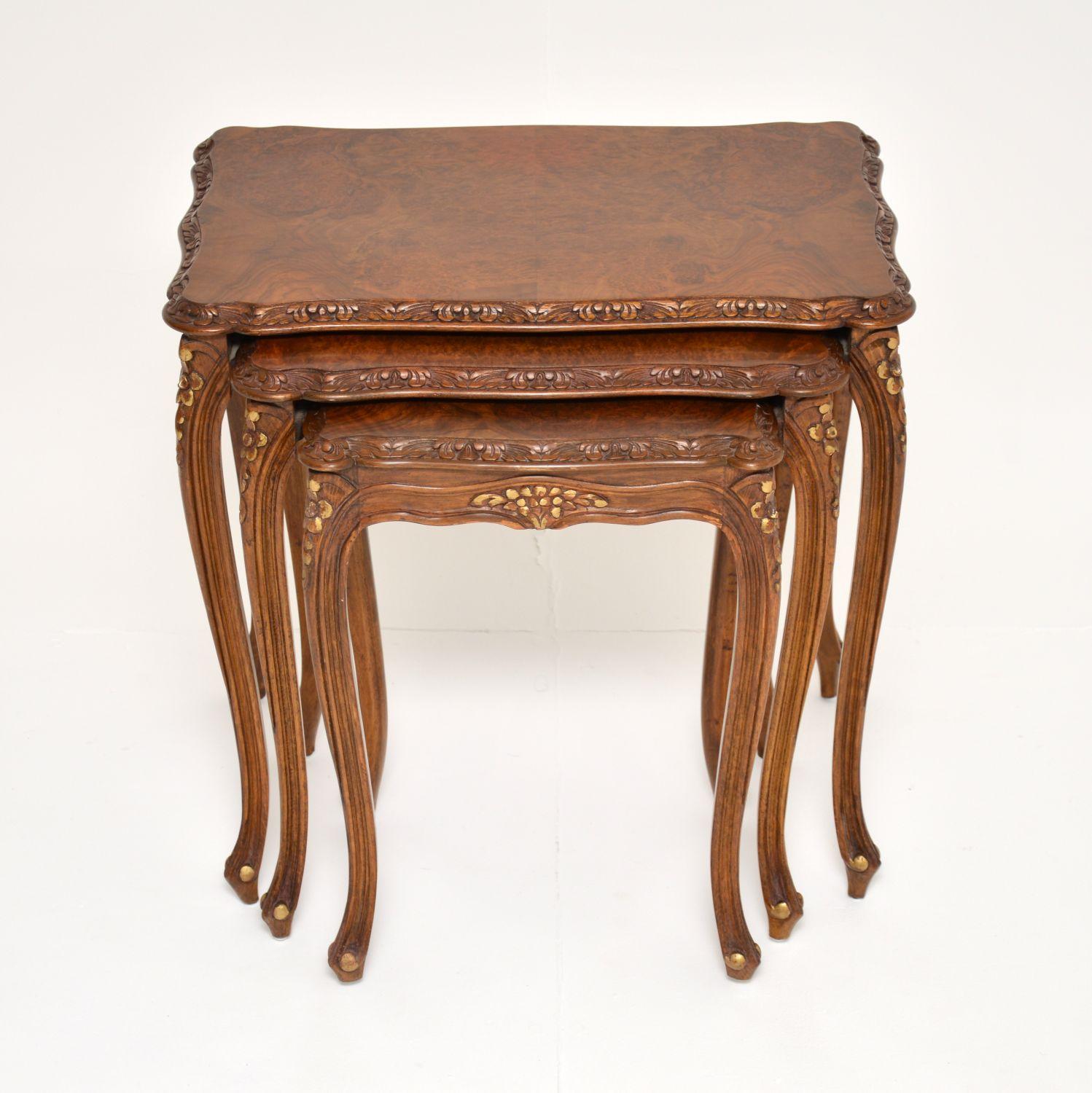 Louis XV Antique French Burr Walnut Nest of Tables For Sale