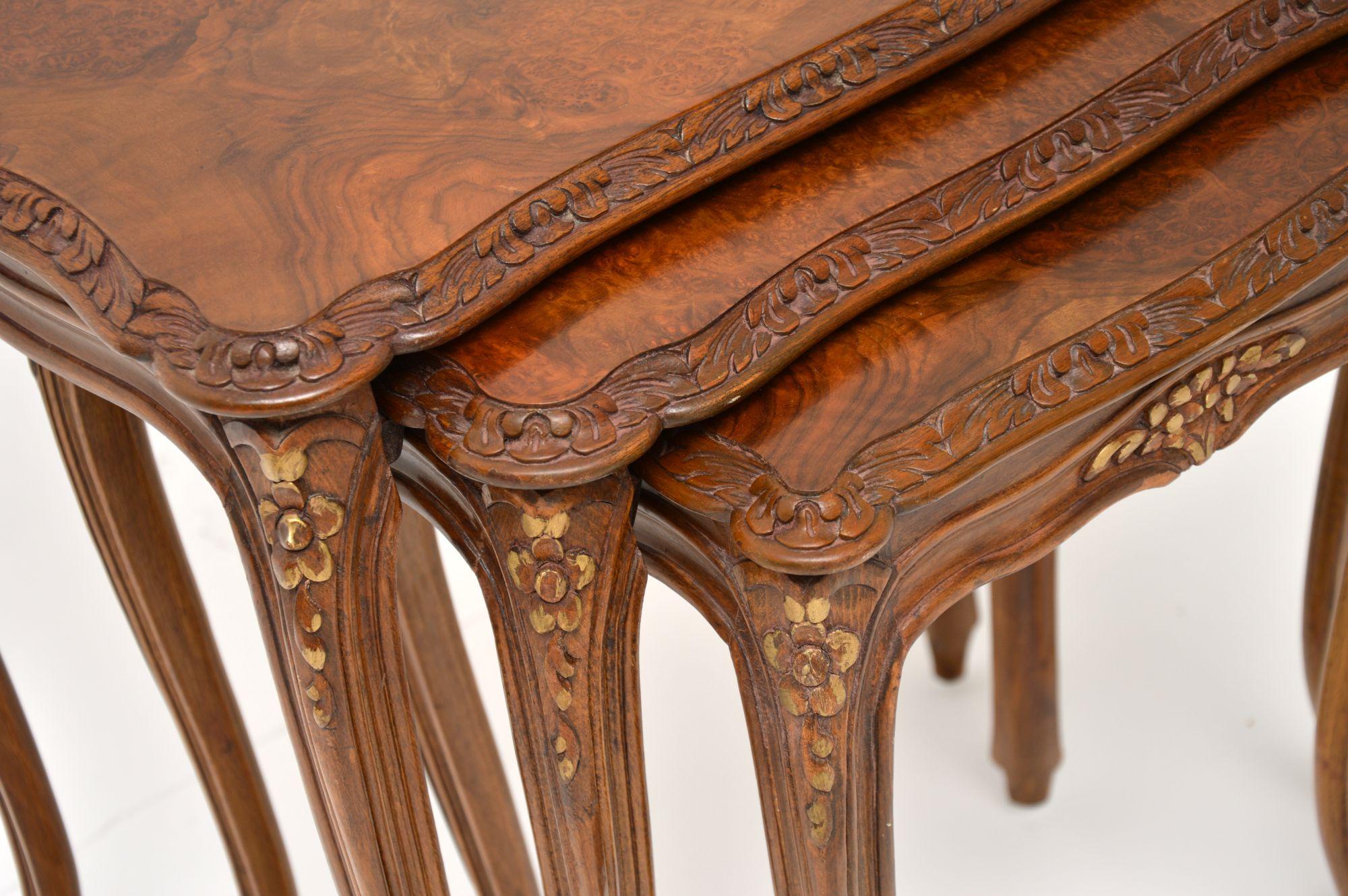 Antique French Burr Walnut Nest of Tables For Sale 5