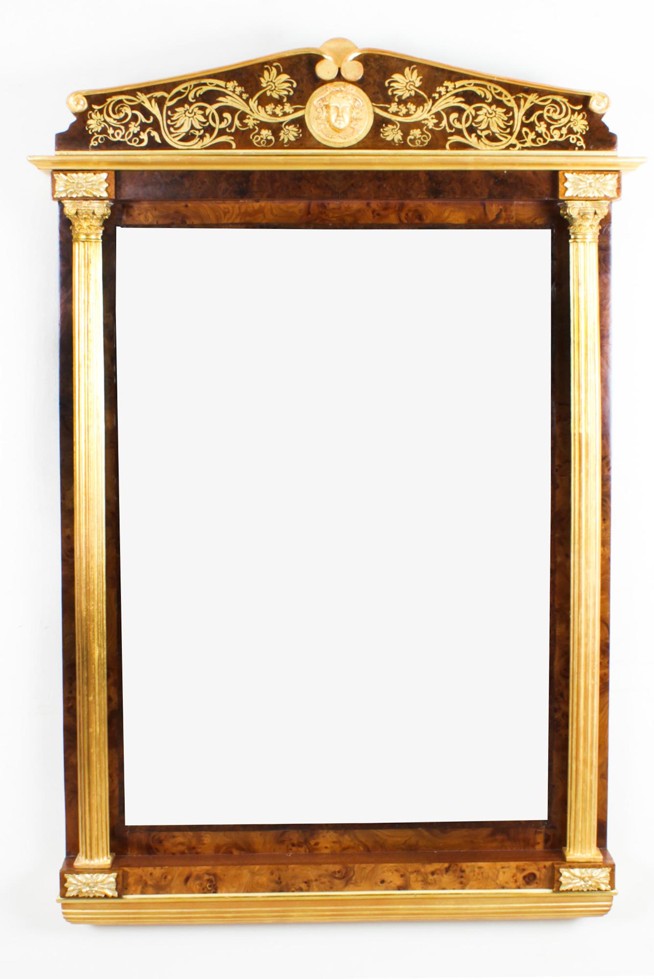 Antique French Burr Walnut Parcel Gilt Mirror 19th C For Sale 7