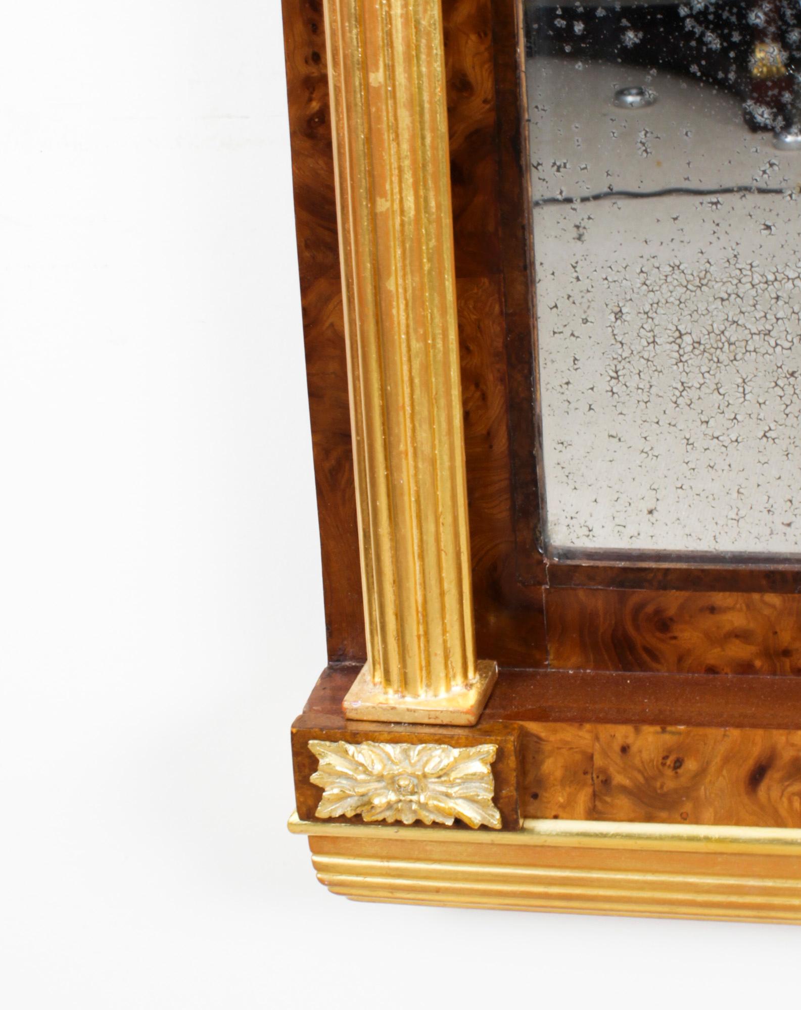 Antique French Burr Walnut Parcel Gilt Mirror 19th C For Sale 4