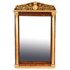 Antique French Burr Walnut Parcel Gilt Mirror 19th Century
