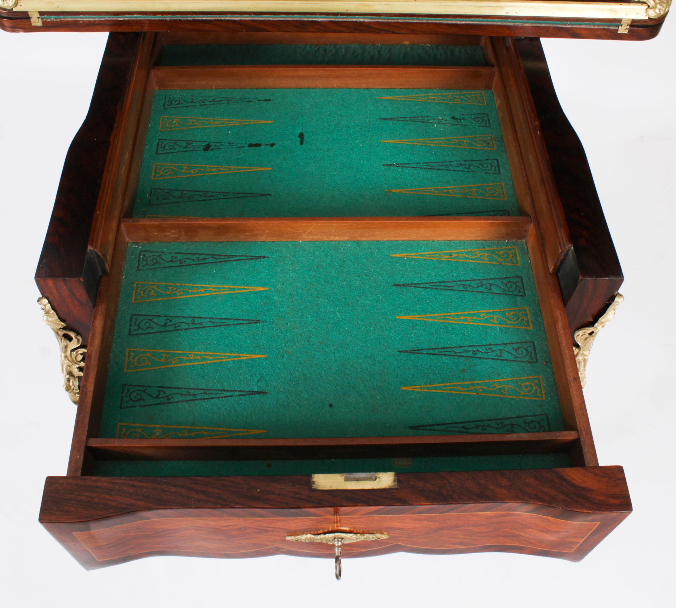Antiker französischer Backgammon-Tisch aus Wurzelnussholz mit Parkettmuster und Karten, 19. Jahrhundert im Angebot 9