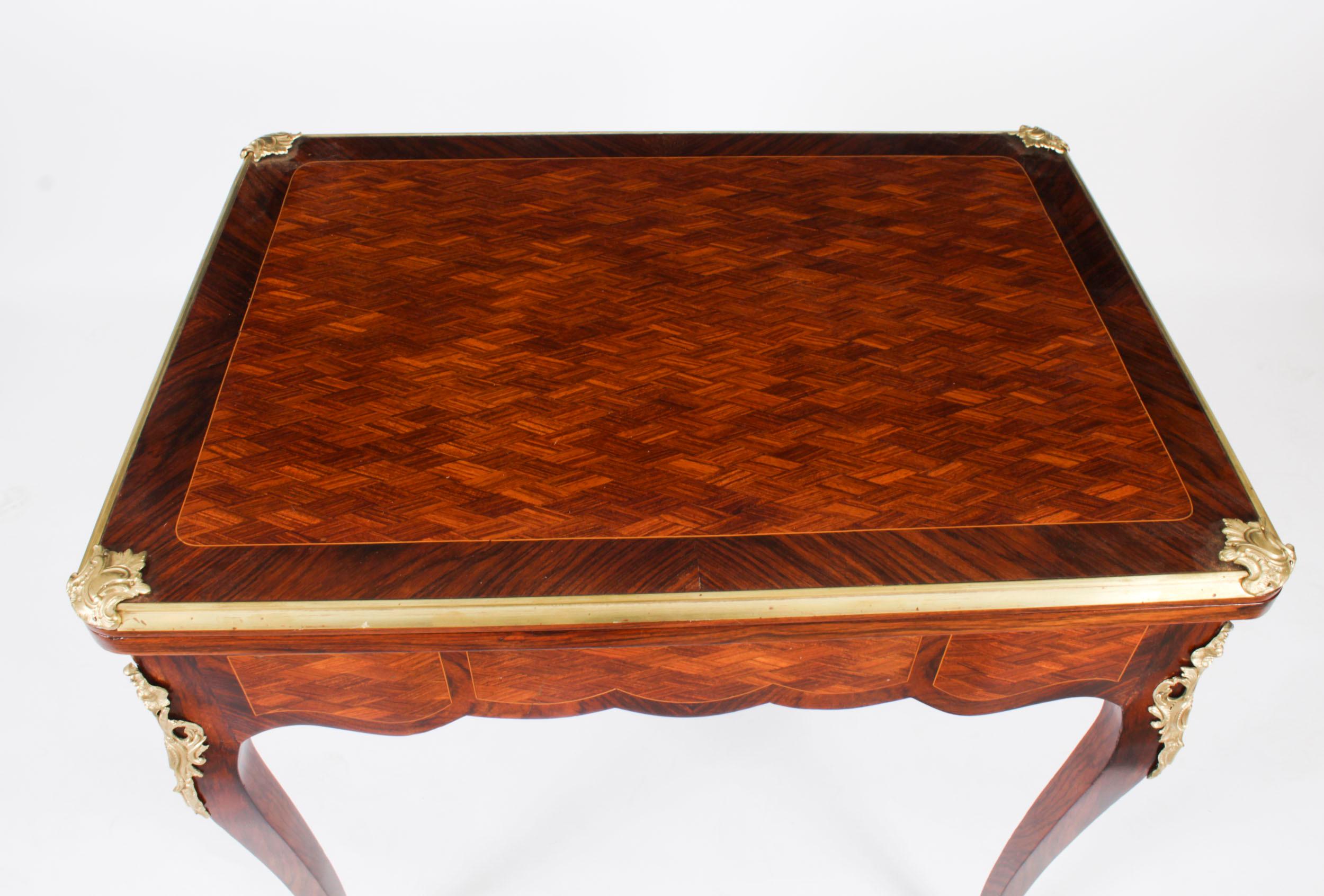 Late 19th Century Antique French Burr Walnut Parquetry Card Backgammon Table 19th Century For Sale
