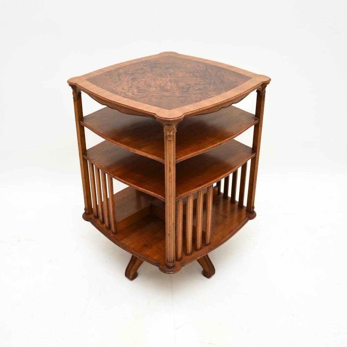 Louis XV Antique French Burr Walnut Revolving Bookcase For Sale