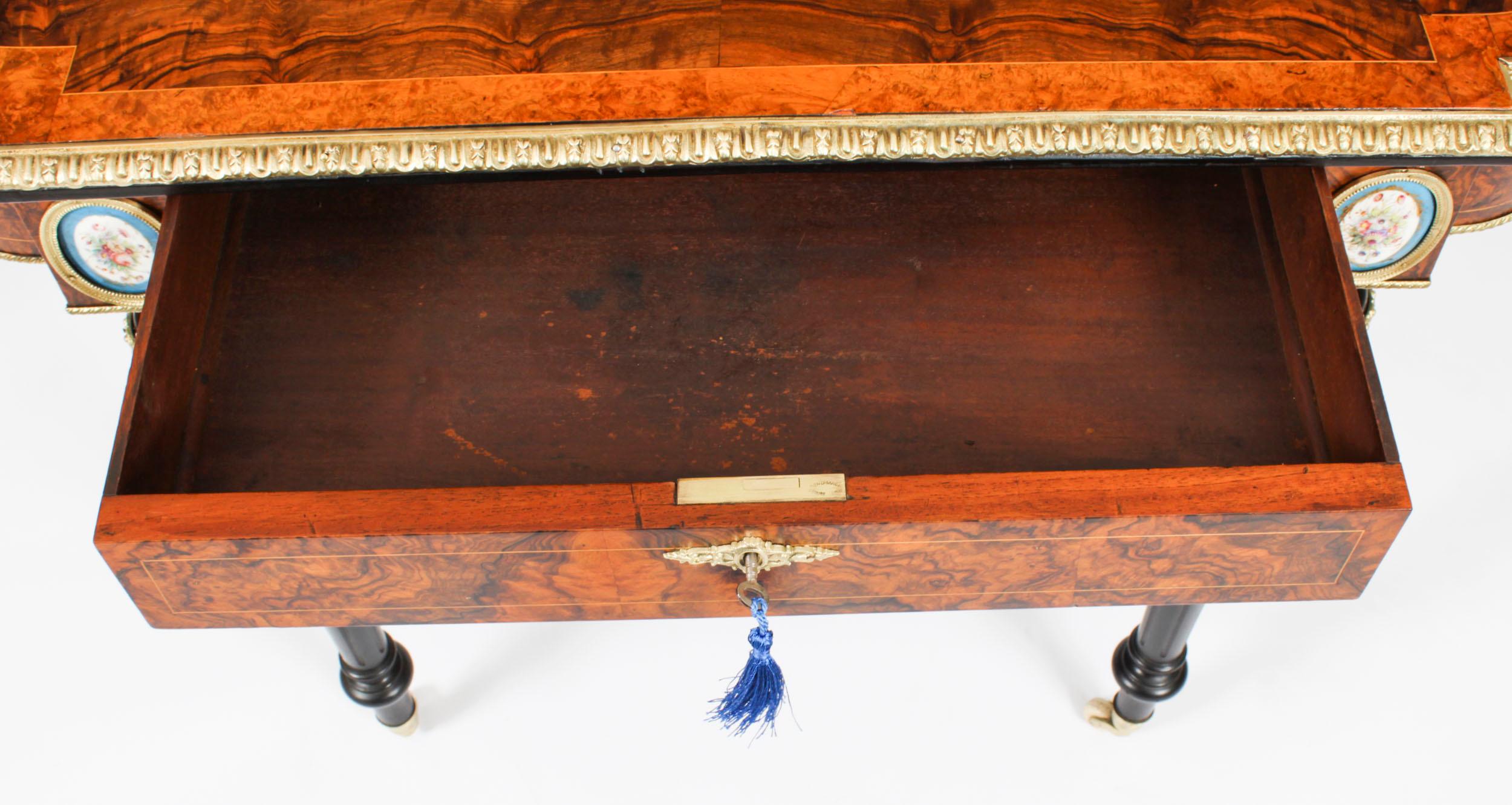Antique French Burr Walnut Sevres & Ormolu Mounted Writing Table Desk 19th C For Sale 8