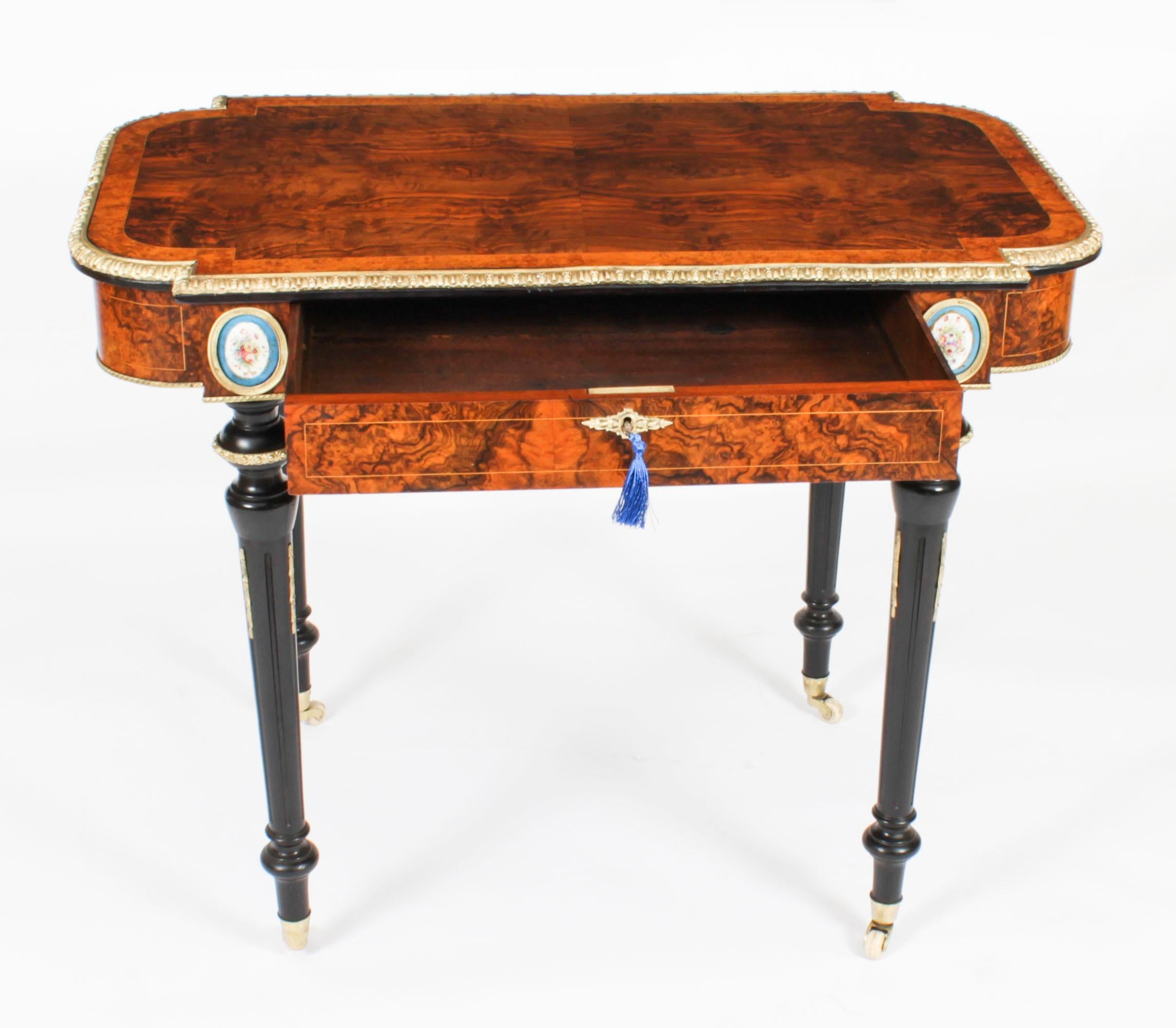 Antique French Burr Walnut Sevres & Ormolu Mounted Writing Table Desk 19th C For Sale 15