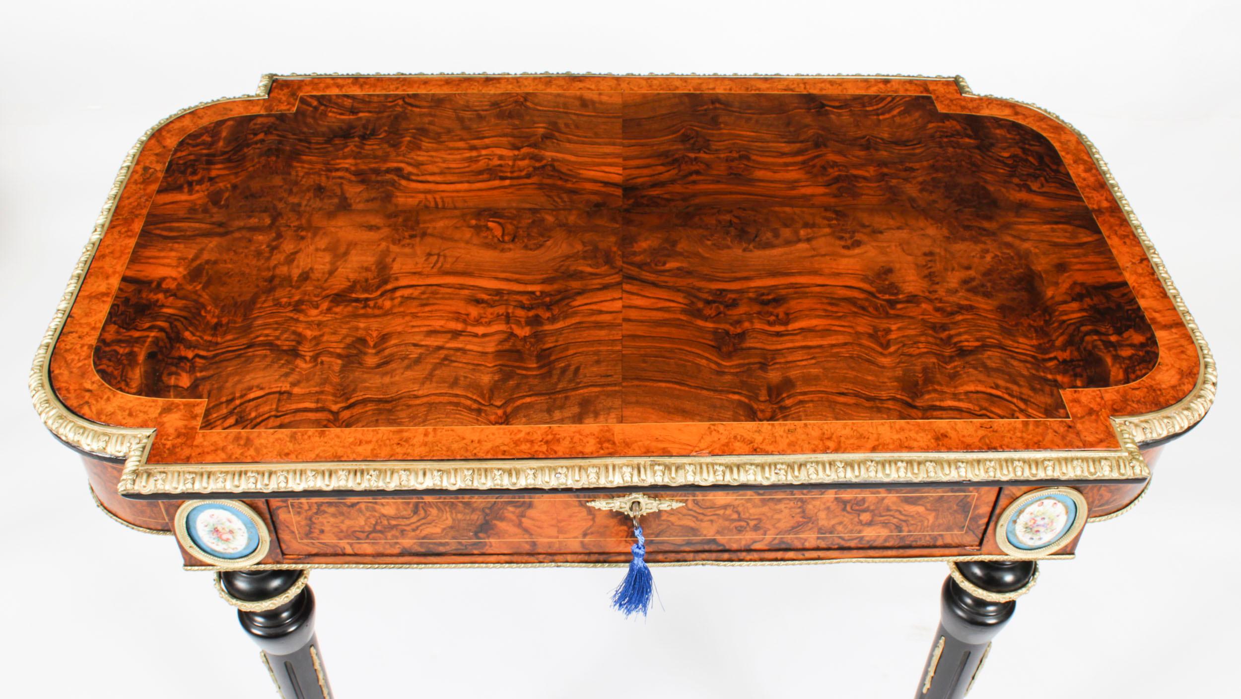 Antique French Burr Walnut Sevres & Ormolu Mounted Writing Table Desk 19th C In Good Condition For Sale In London, GB
