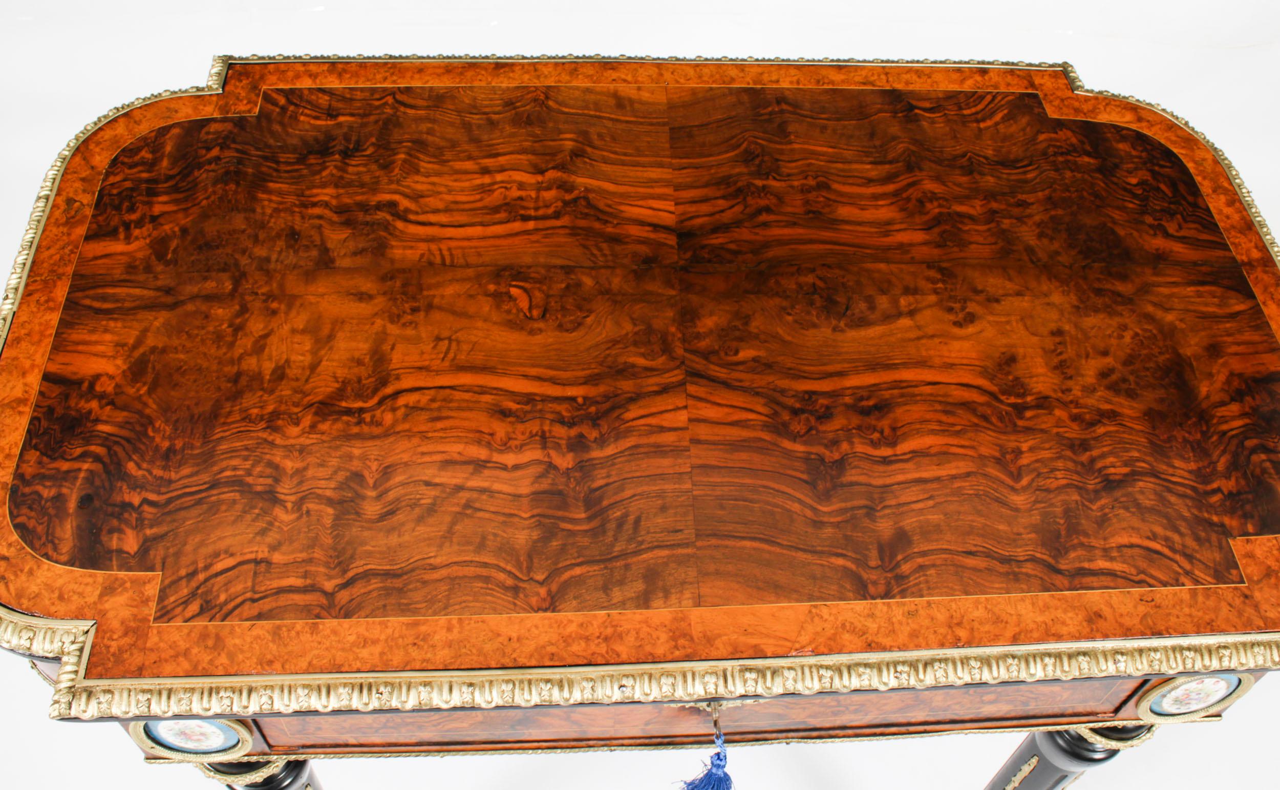 Late 19th Century Antique French Burr Walnut Sevres & Ormolu Mounted Writing Table Desk 19th C For Sale
