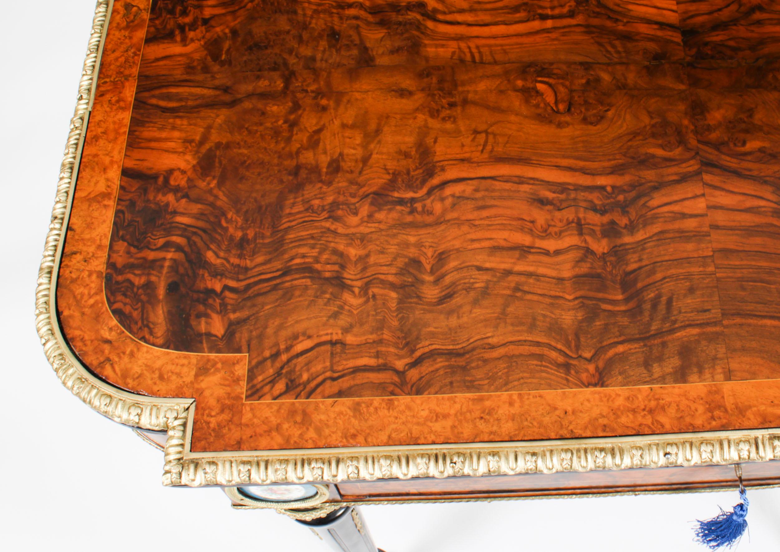 Antique French Burr Walnut Sevres & Ormolu Mounted Writing Table Desk 19th C For Sale 1