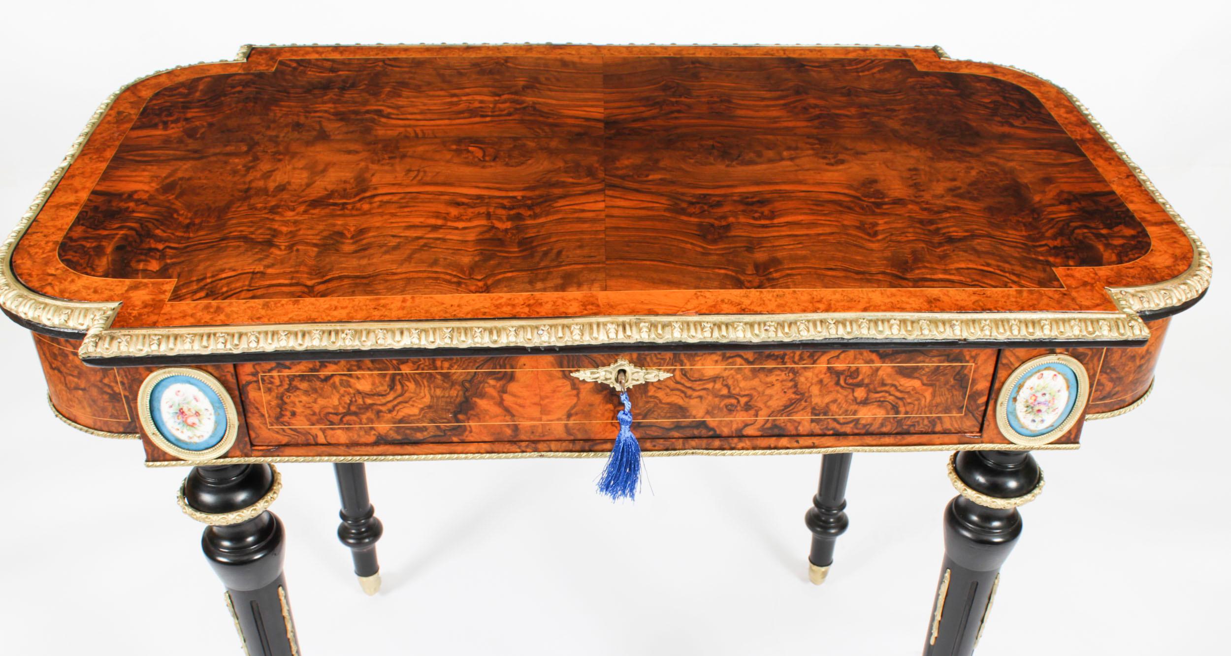 Antique French Burr Walnut Sevres & Ormolu Mounted Writing Table Desk 19th C For Sale 2
