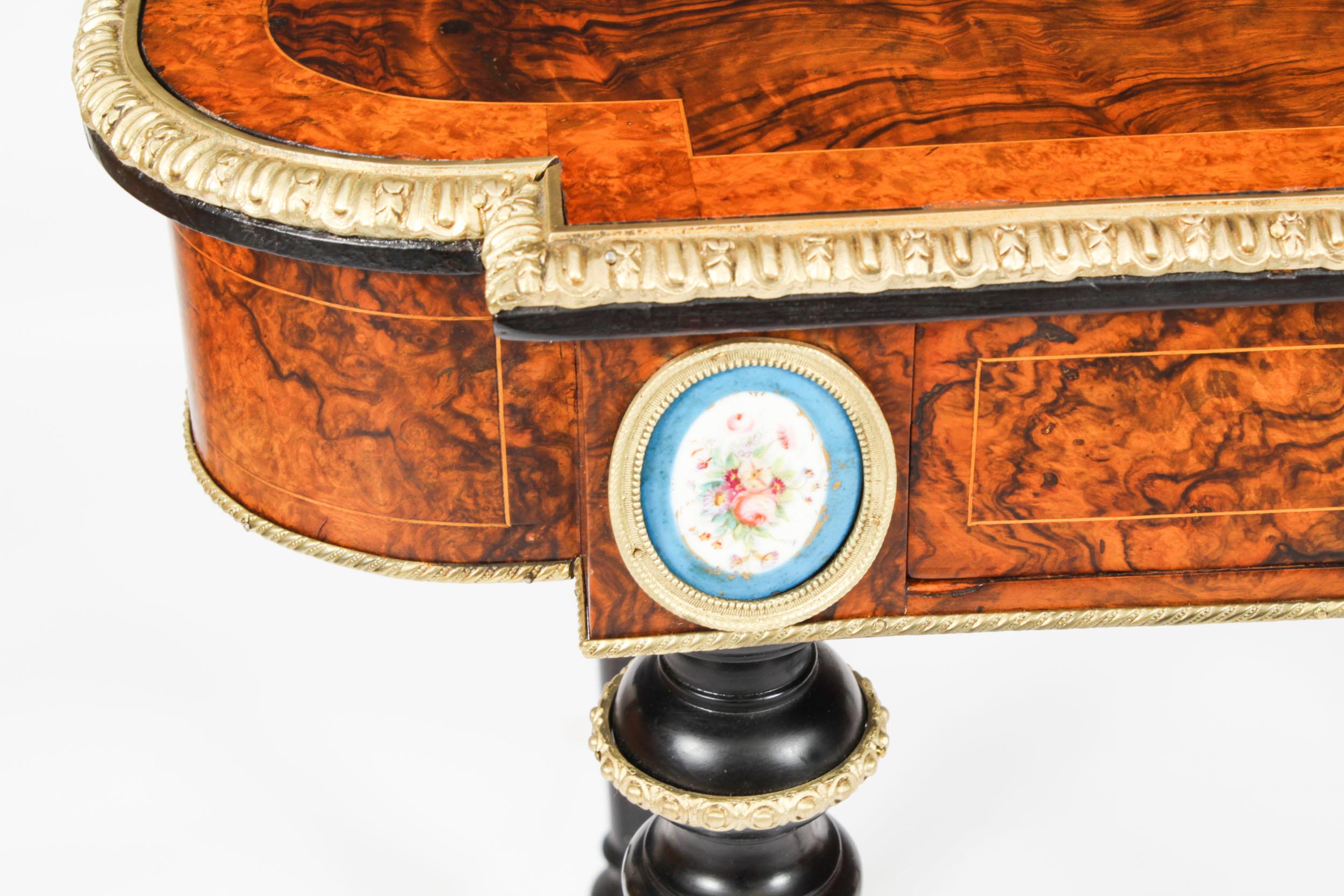 Antique French Burr Walnut Sevres & Ormolu Mounted Writing Table Desk 19th C For Sale 3