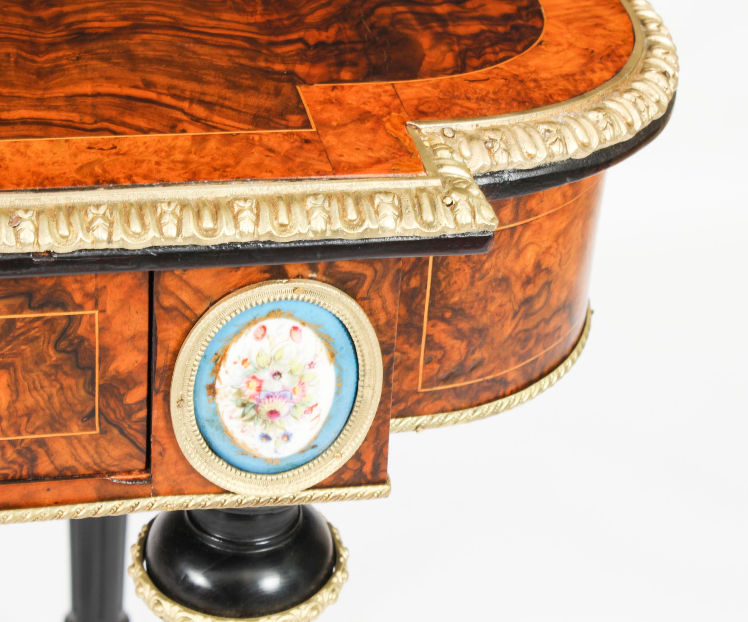 Antique French Burr Walnut Sevres & Ormolu Mounted Writing Table Desk 19th C For Sale 5