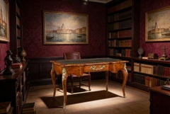 Antique French Burr Walnut Writing Table Desk Bureau Plat 19th Century