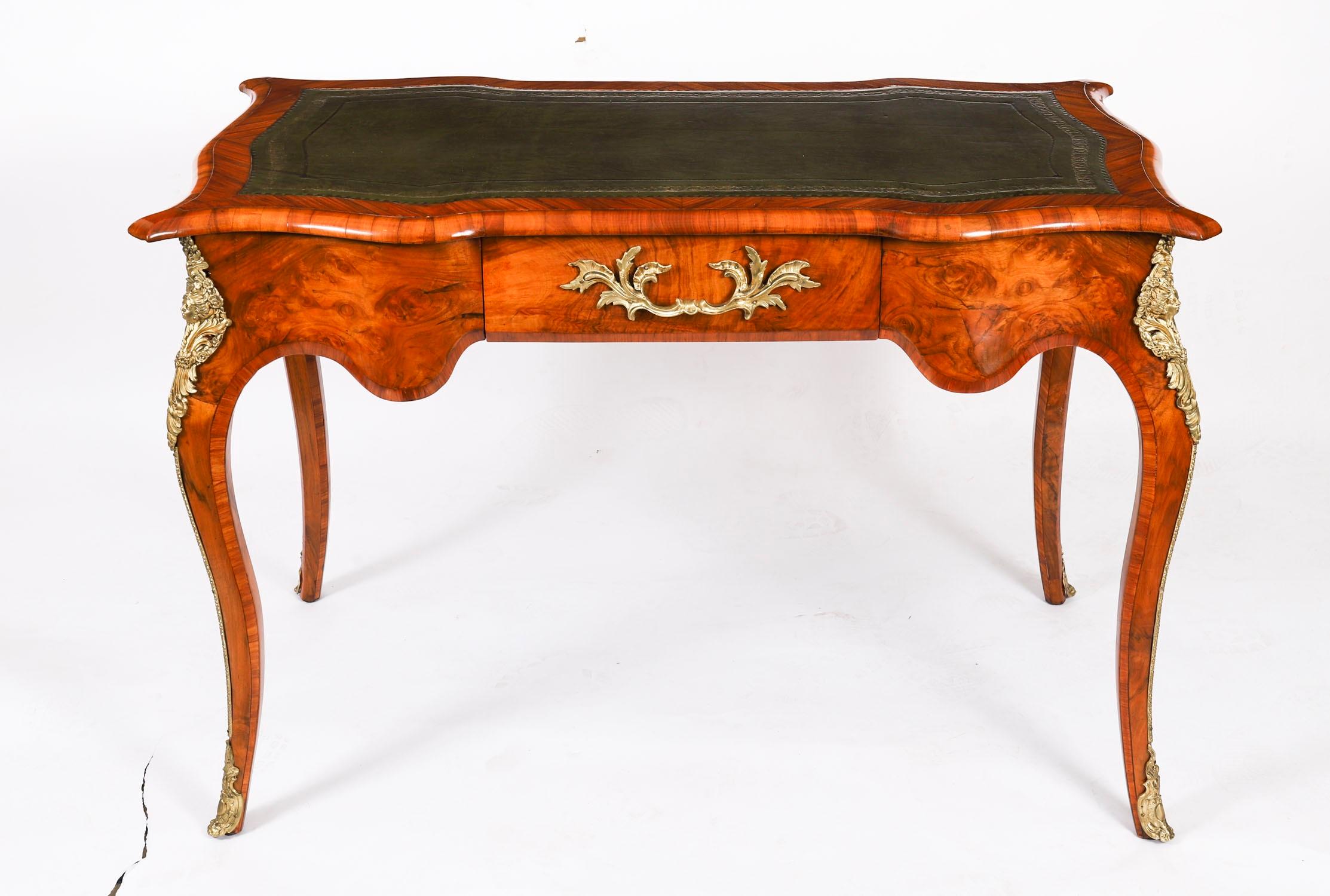 Antique French Burr Walnut Writing Table Desk Bureau Plat c.1870 114x65cm For Sale 6