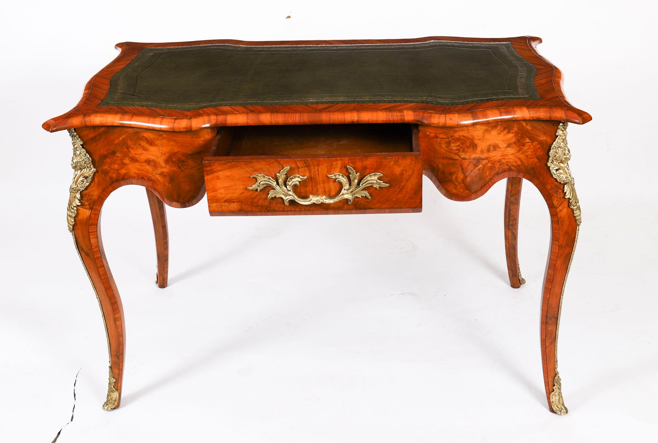 Antique French Burr Walnut Writing Table Desk Bureau Plat c.1870 114x65cm For Sale 9