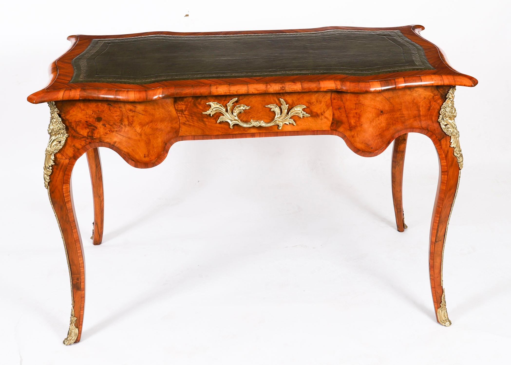 Antique French Burr Walnut Writing Table Desk Bureau Plat c.1870 114x65cm For Sale 11