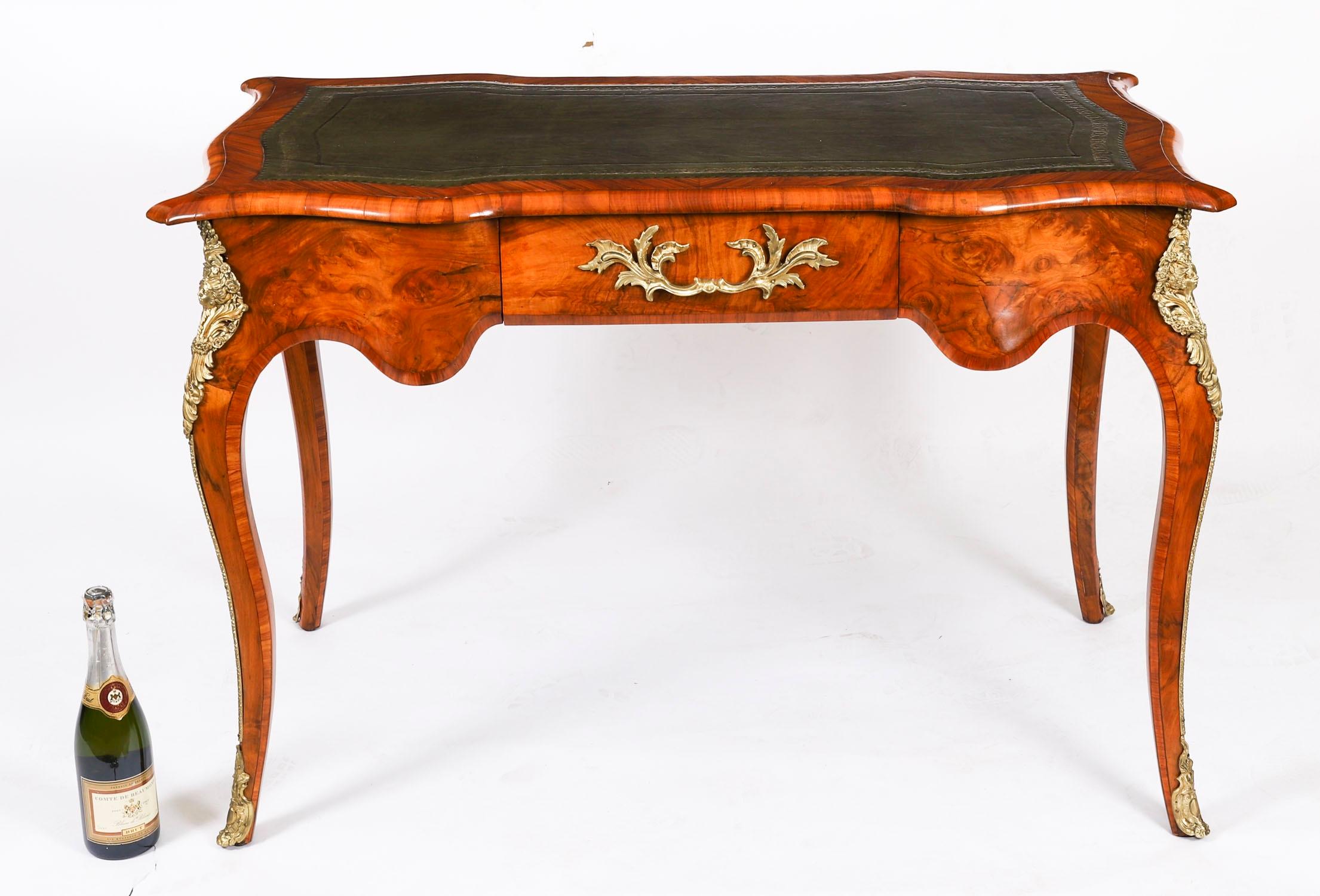 Antique French Burr Walnut Writing Table Desk Bureau Plat c.1870 114x65cm For Sale 12