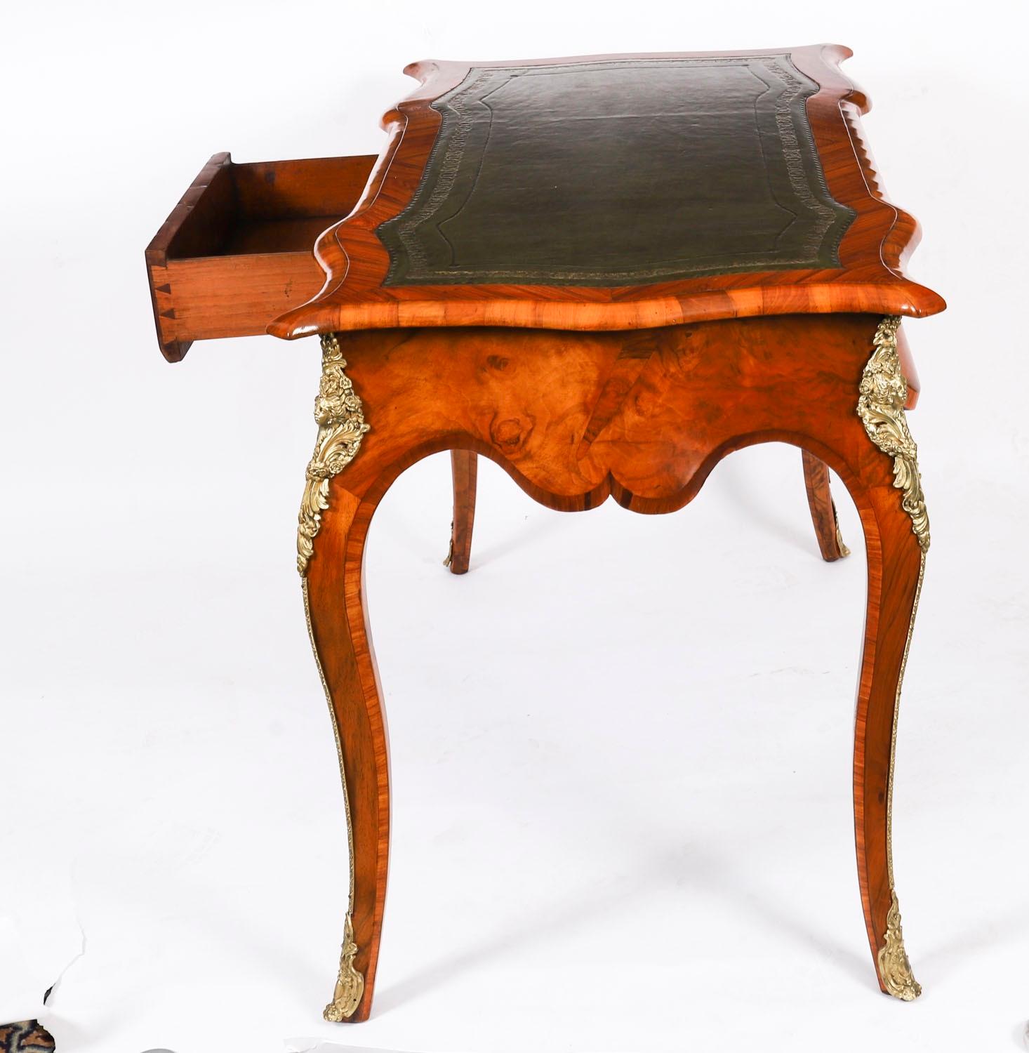 Antique French Burr Walnut Writing Table Desk Bureau Plat c.1870 114x65cm In Good Condition For Sale In London, GB