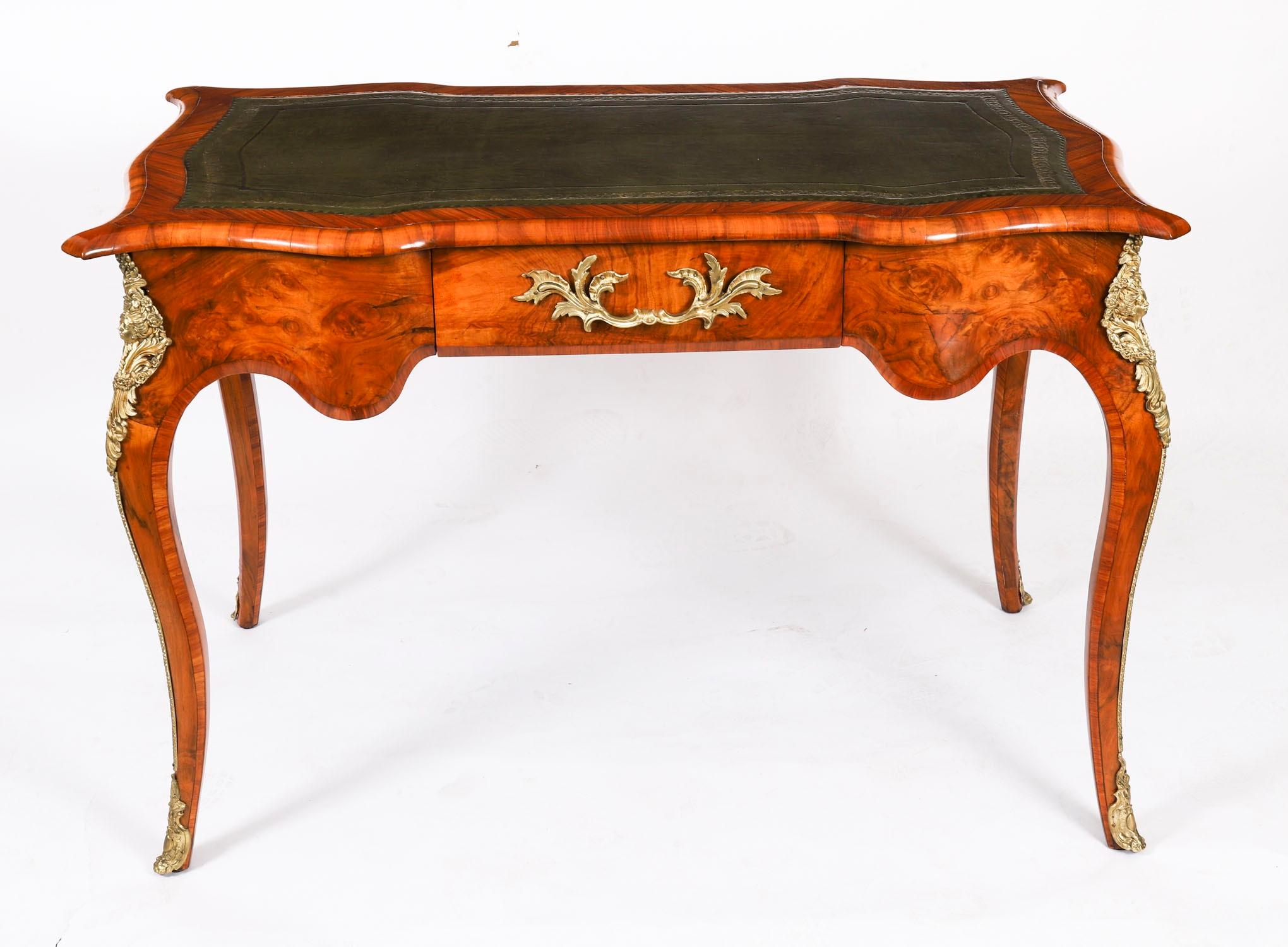 Late 19th Century Antique French Burr Walnut Writing Table Desk Bureau Plat c.1870 114x65cm For Sale