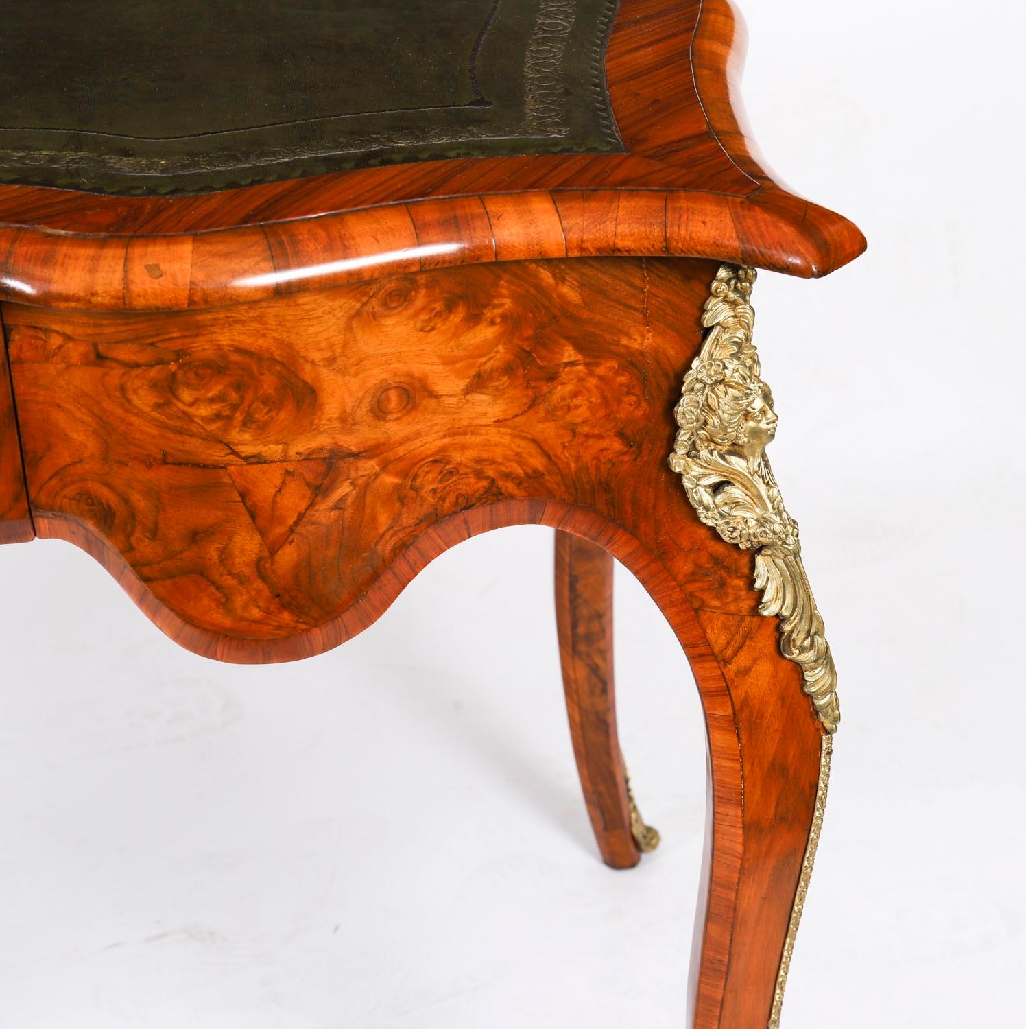 Ormolu Antique French Burr Walnut Writing Table Desk Bureau Plat c.1870 114x65cm For Sale