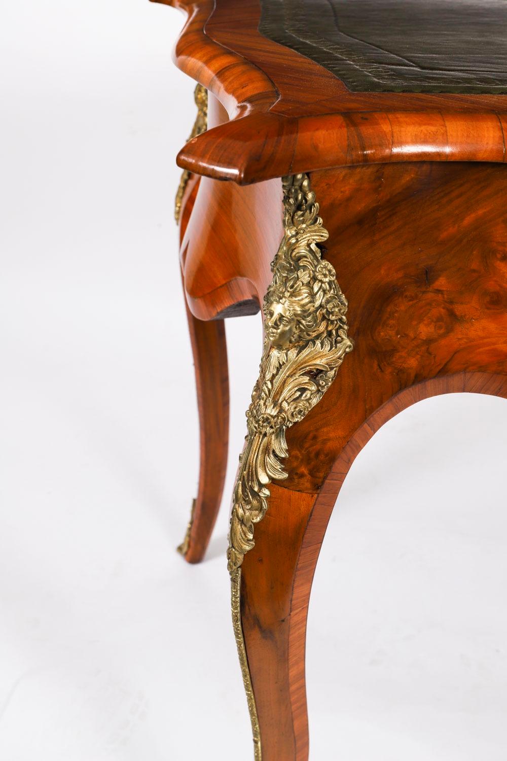 Antique French Burr Walnut Writing Table Desk Bureau Plat c.1870 114x65cm For Sale 4